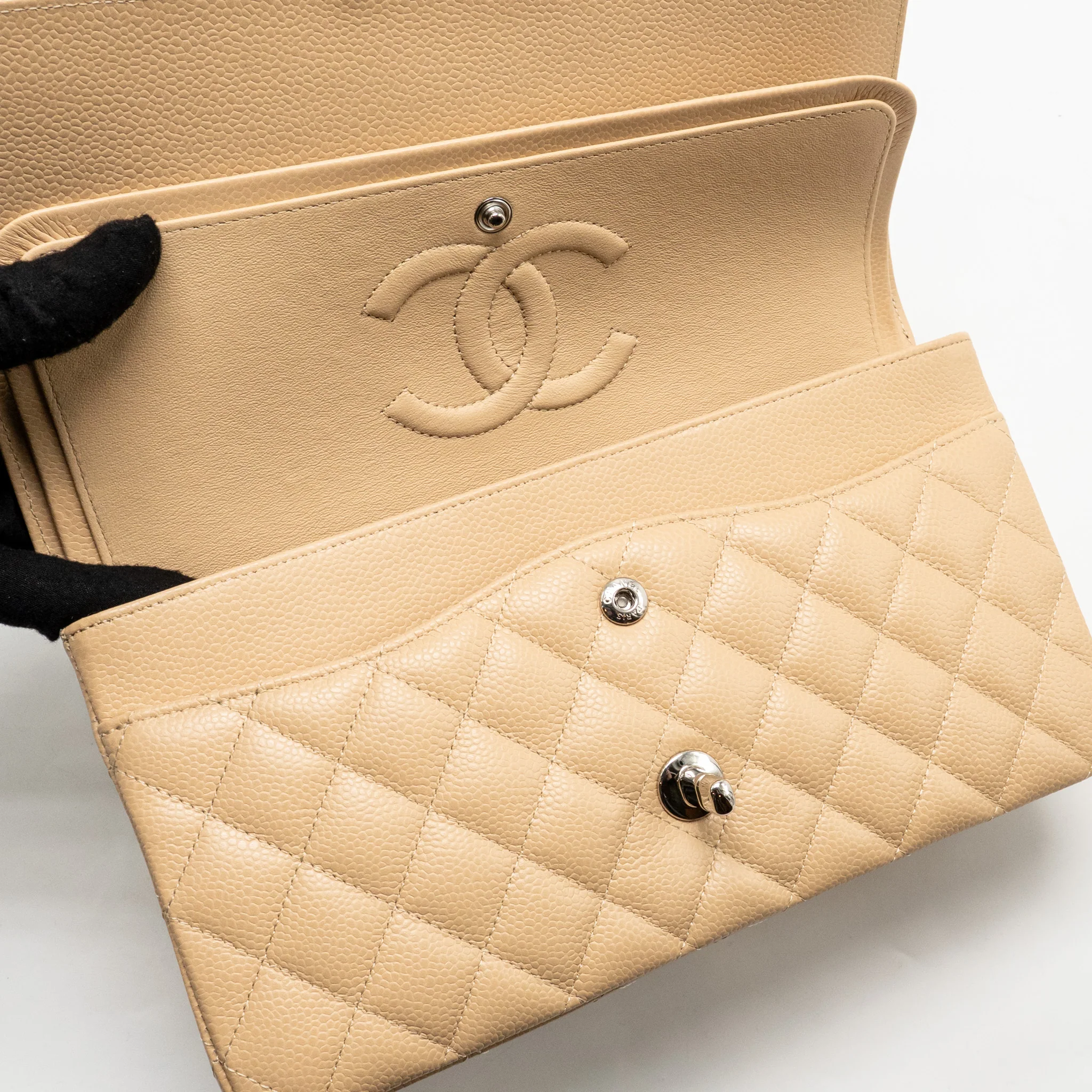 Chanel Medium Classic Double Flap Bag Caviar Beige SHW (Microchip) - Image 13