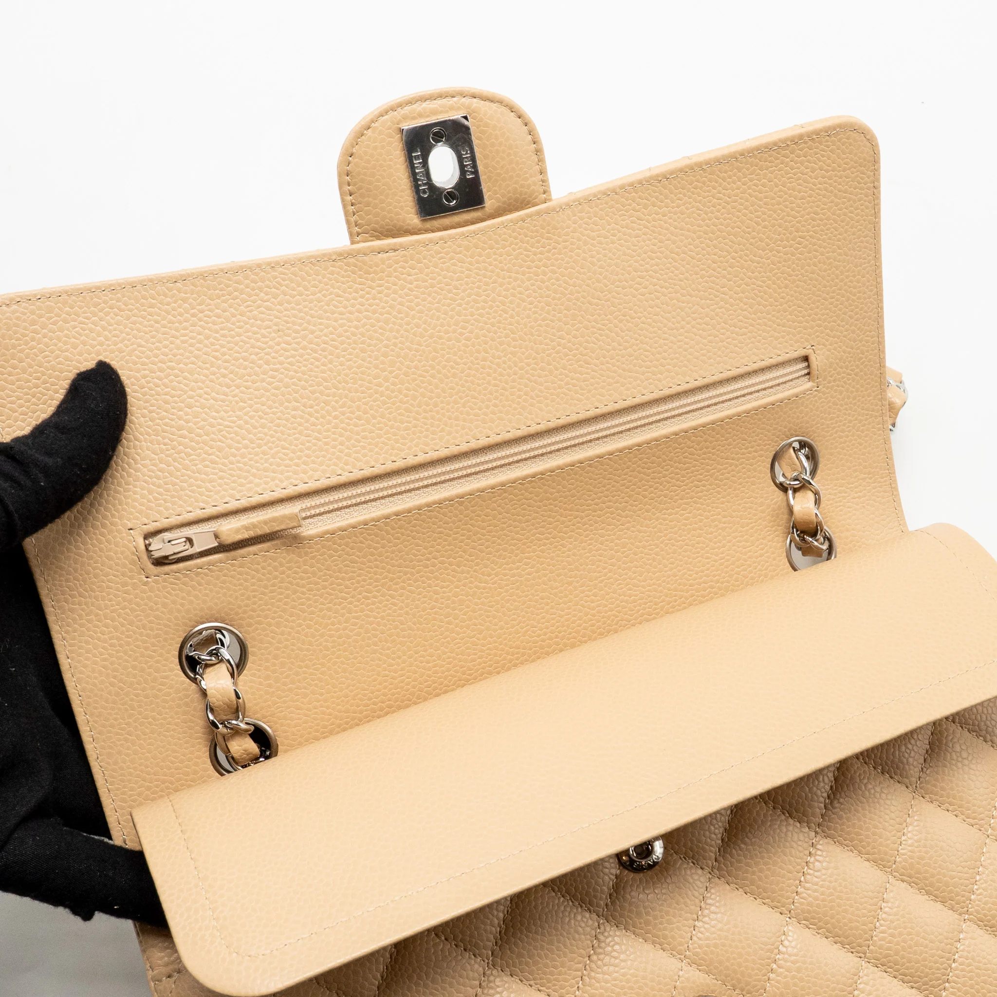 Chanel Medium Classic Double Flap Bag Caviar Beige SHW (Microchip) - Image 14