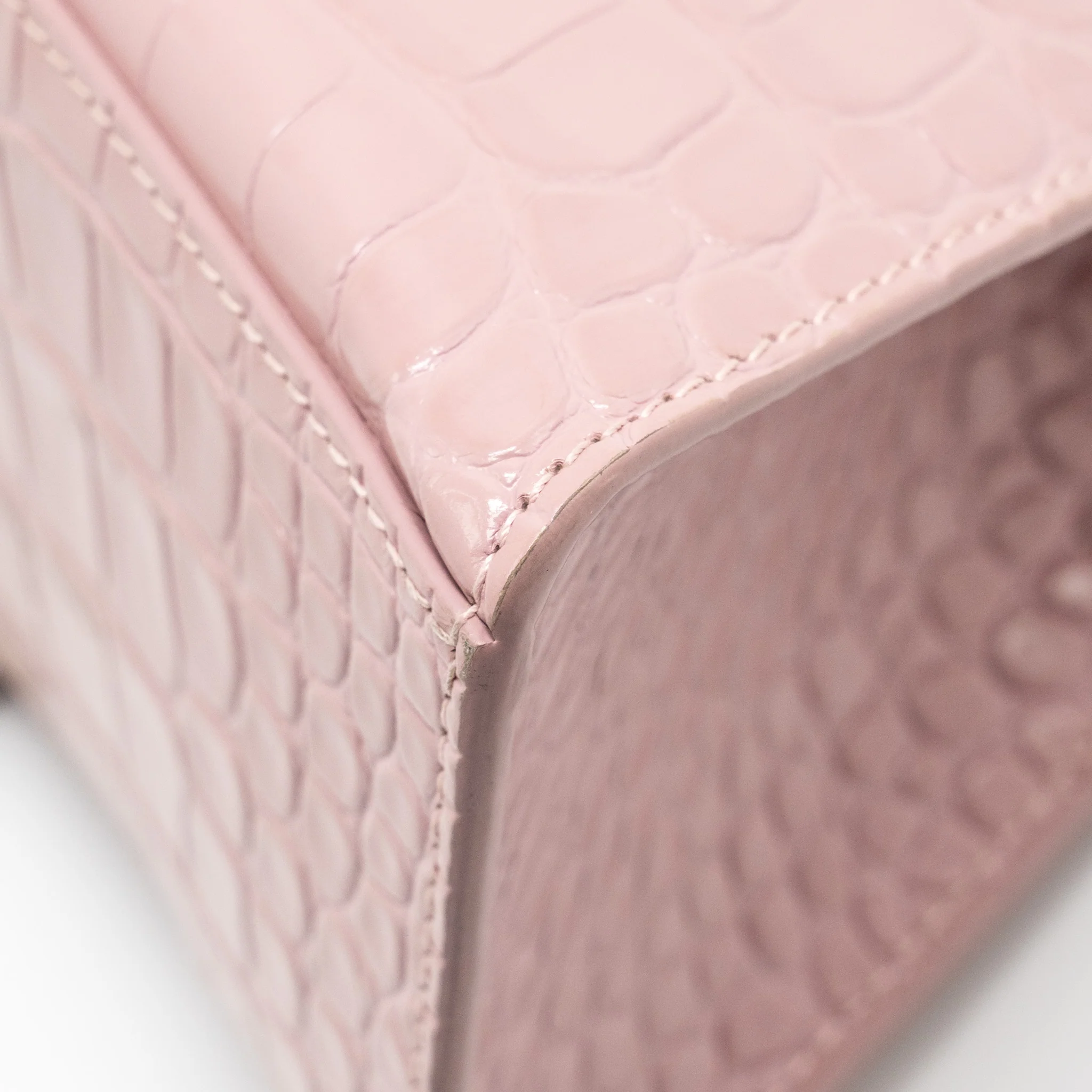 Balenciaga Hourglass S Croc-Embossed Calfskin Pink SHW - Image 11
