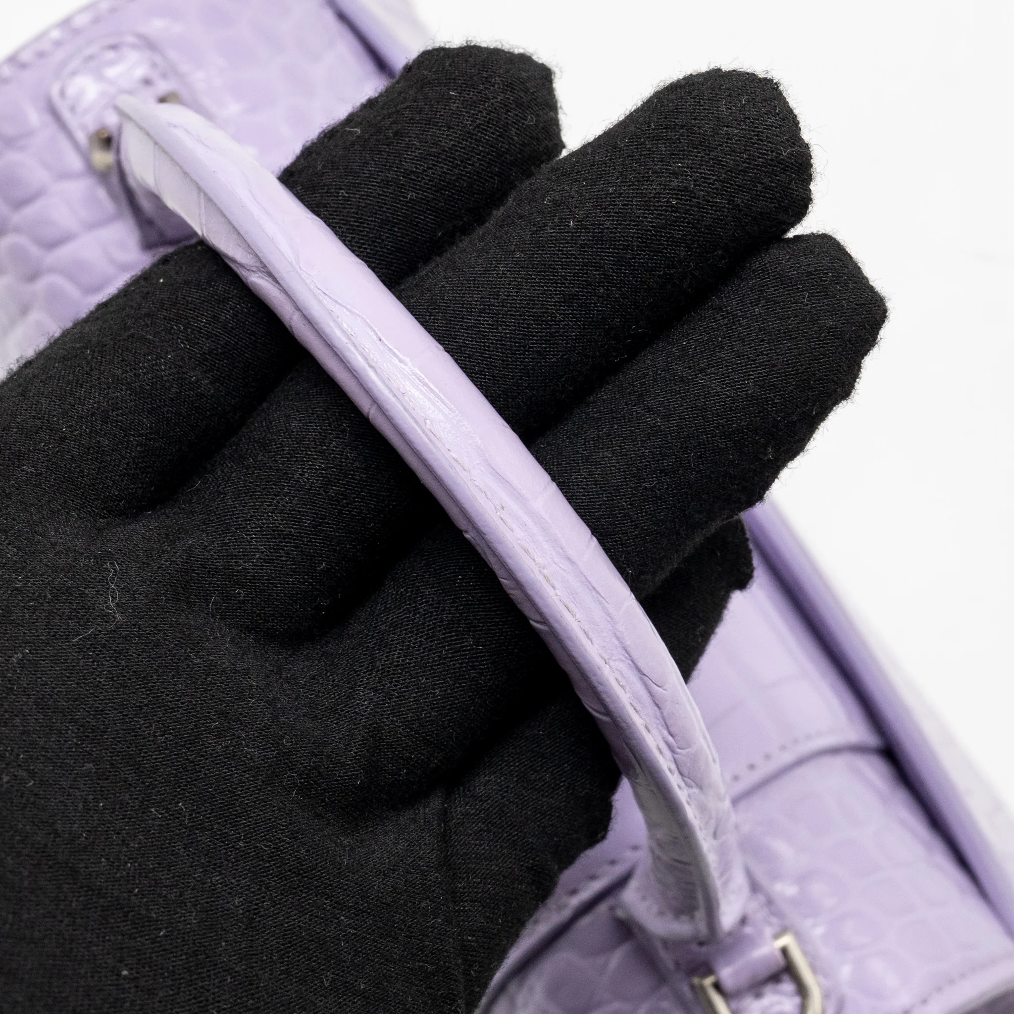 Balenciaga Small Hourglass Bag Croc-Embossed Calfskin Lilac SHW - Image 11