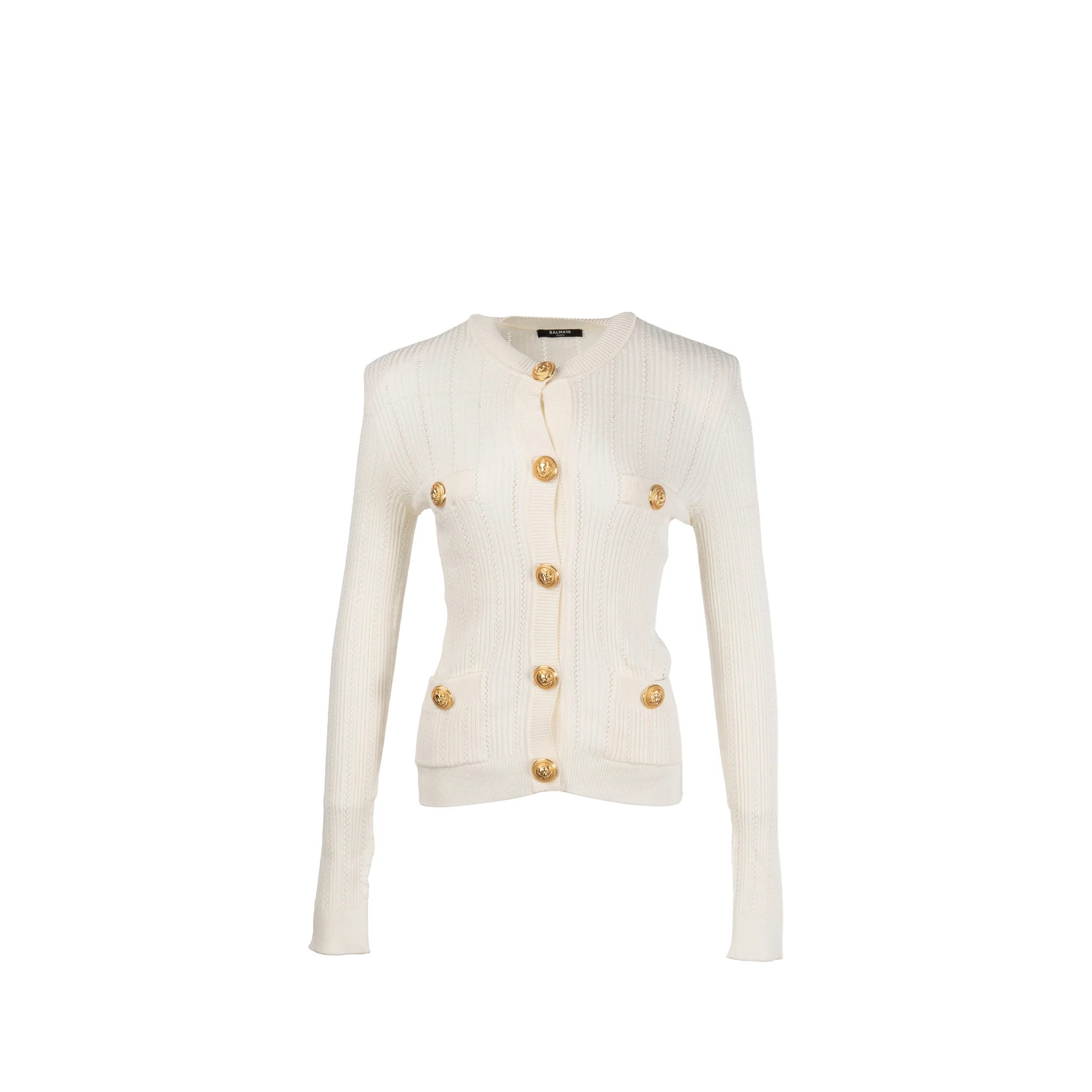 Balmain size 34 fine-knit button-fasterning cardigan white