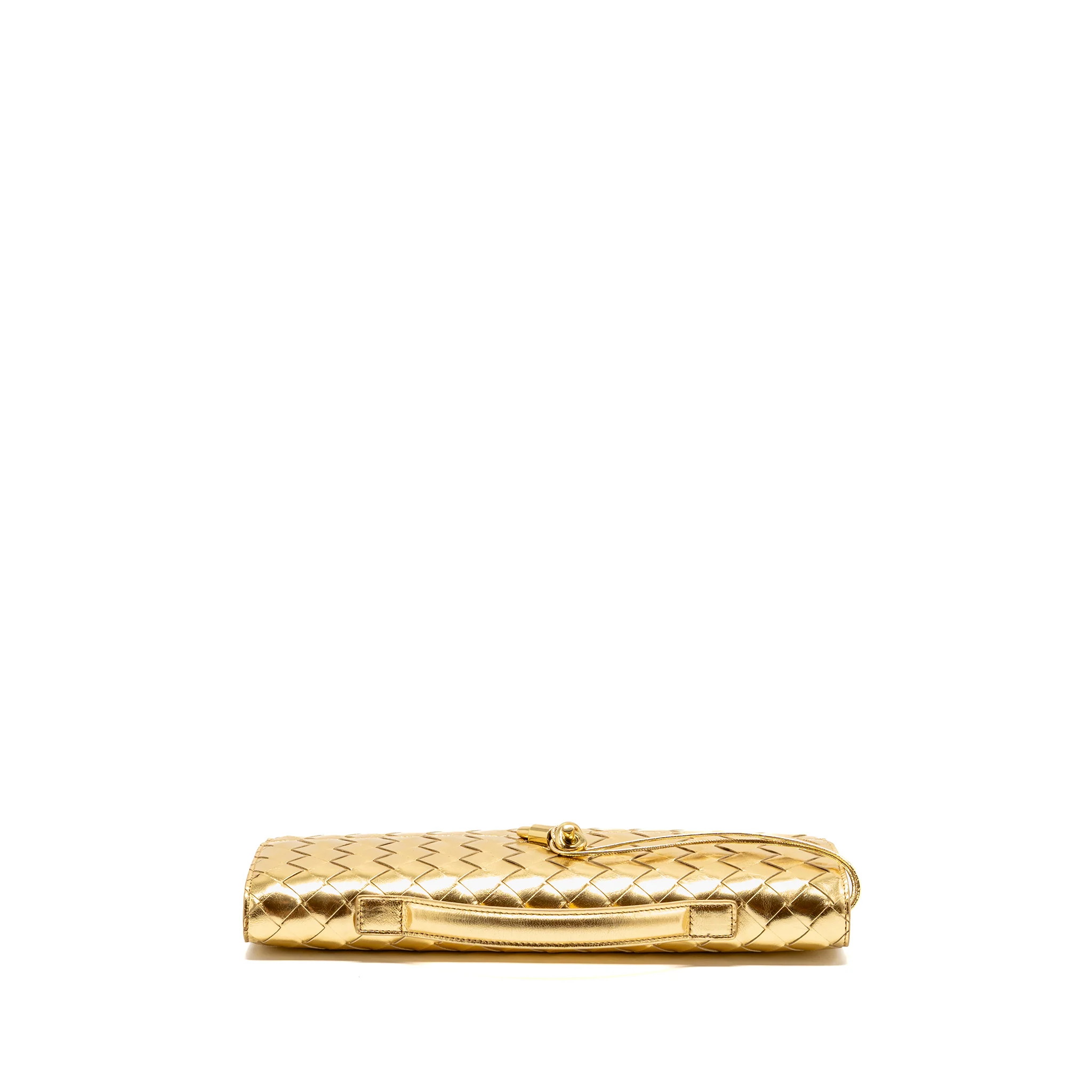 Bottega Veneta Andiamo Clutch Foggy Mirror Effect Intrecciato Leather Gold GHW - Image 5