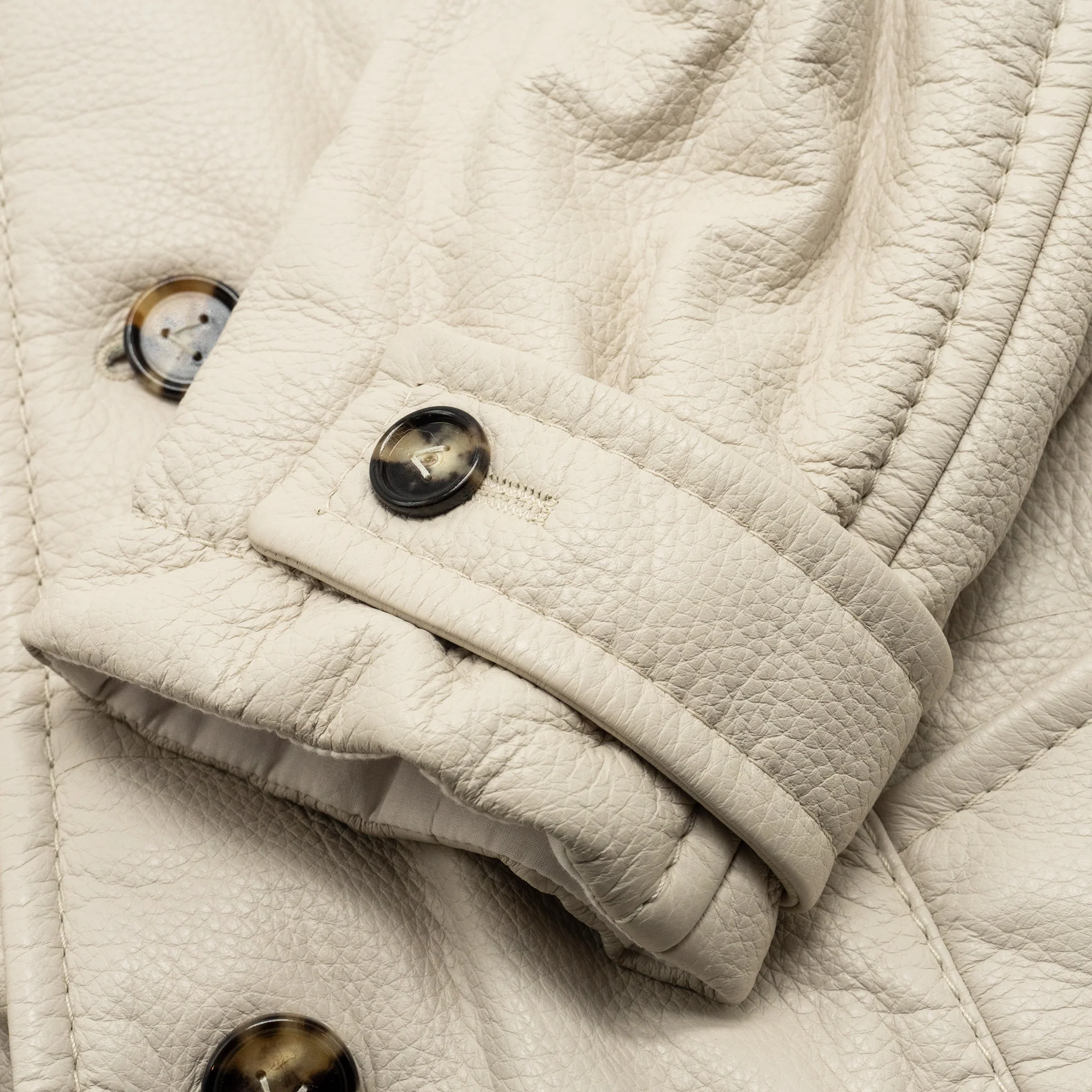 BOTTEGA VENETA Size 44 Long Coat Genuine Leather/Cotton White - Image 6