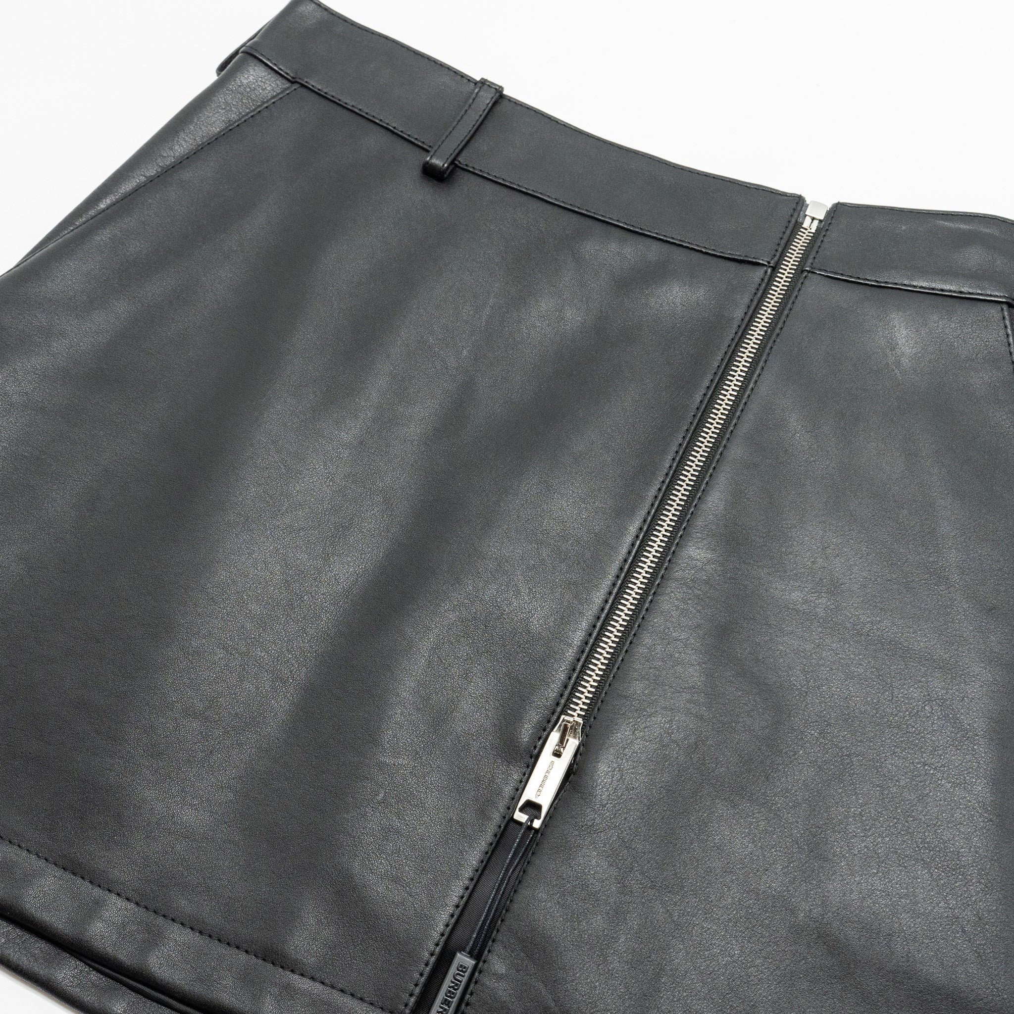 Burberry Size IT38 Zip-Front Mini Skirt Grain Calfskin Black - Image 5