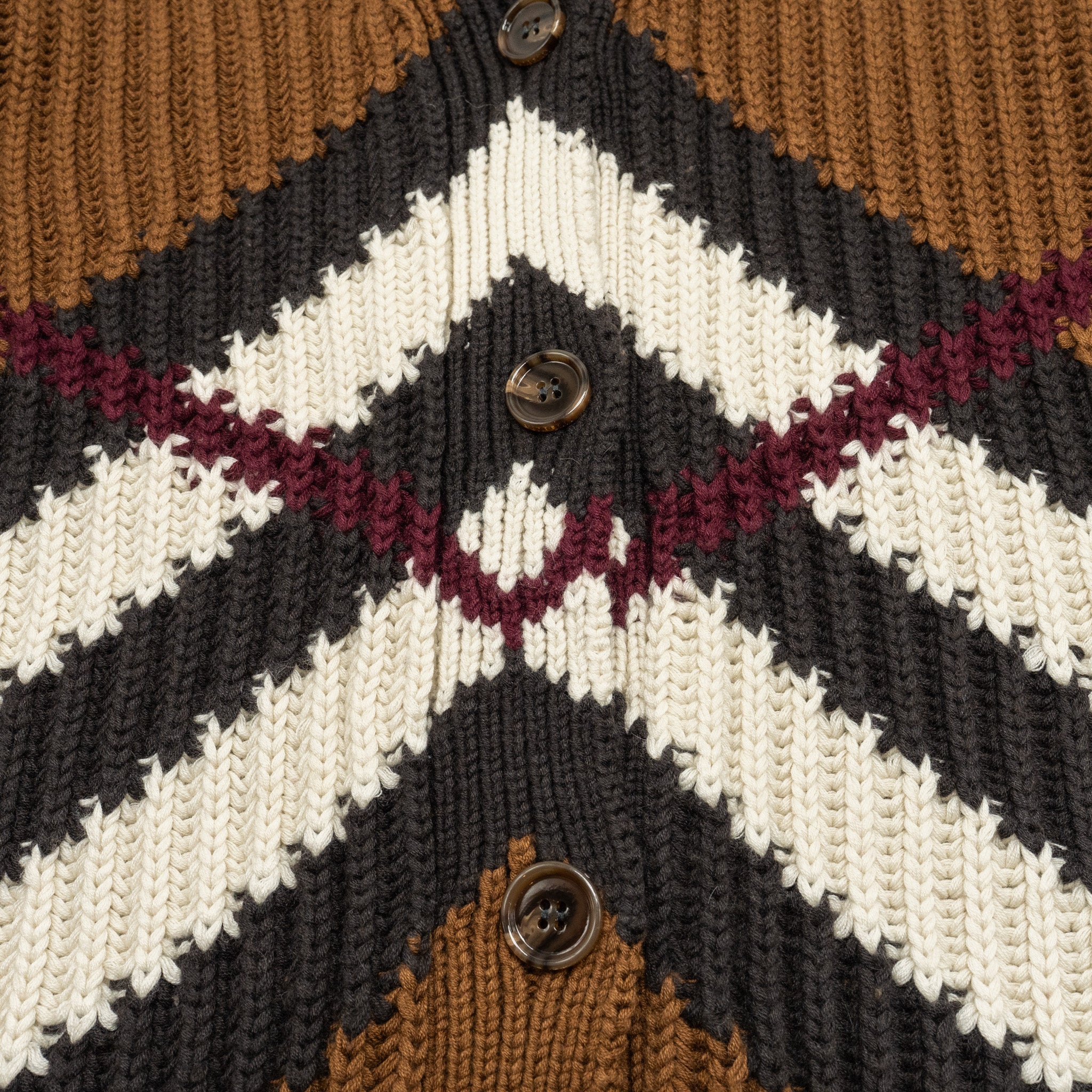Burberry Size L Chevron Pattern Ribbed Cardigan Cashmere/Cotton Brown/Multicolour - Image 4