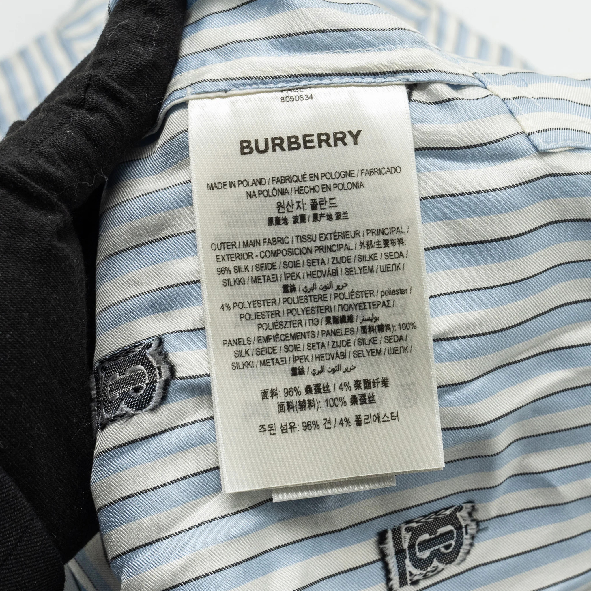Burberry Size UK8 TB Logo Shirt Dress Silk Pale Blue - Image 11