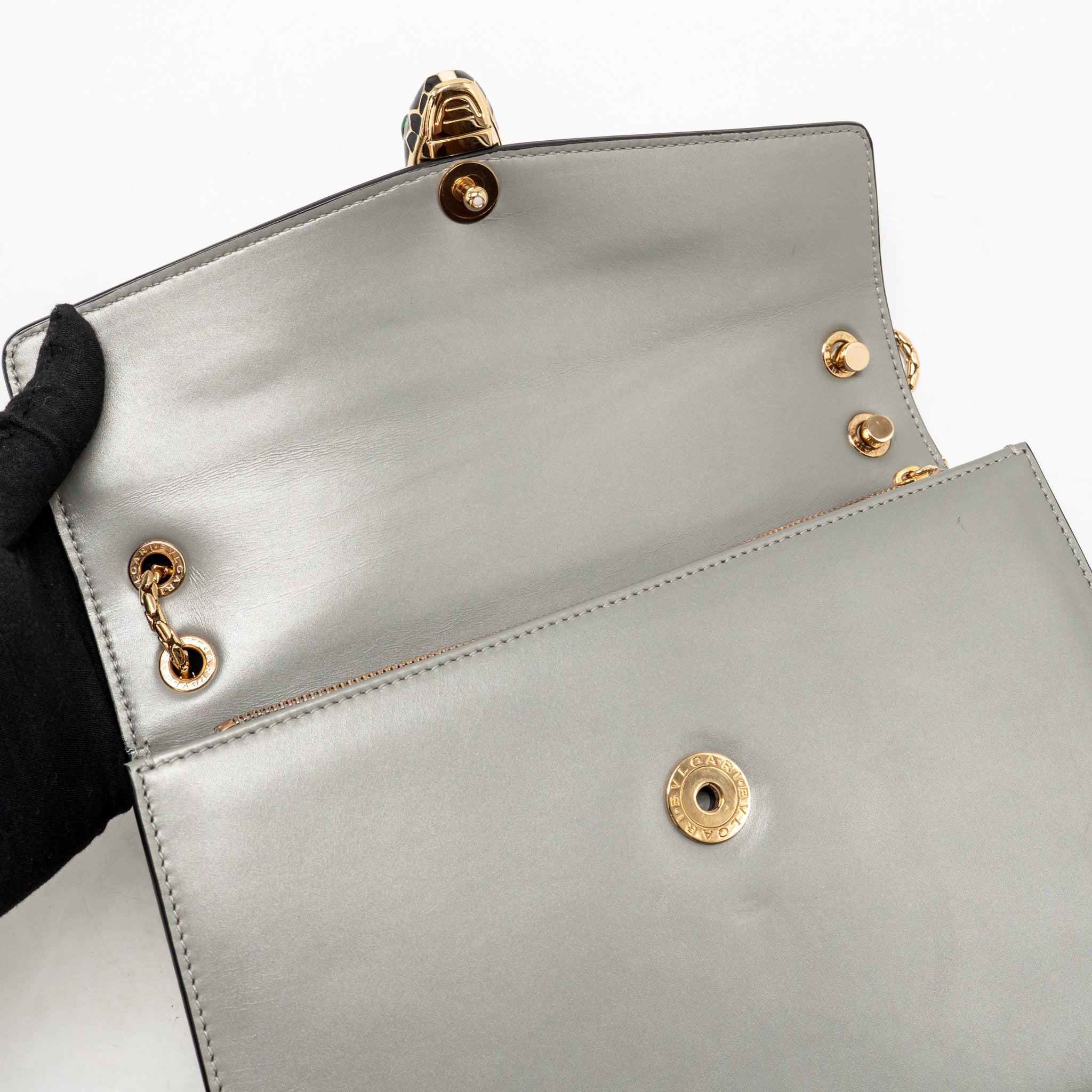 Bvlgari Serpenti Forever Bag Crystal Galuchar/Calfskin Grey RGHW - Image 13