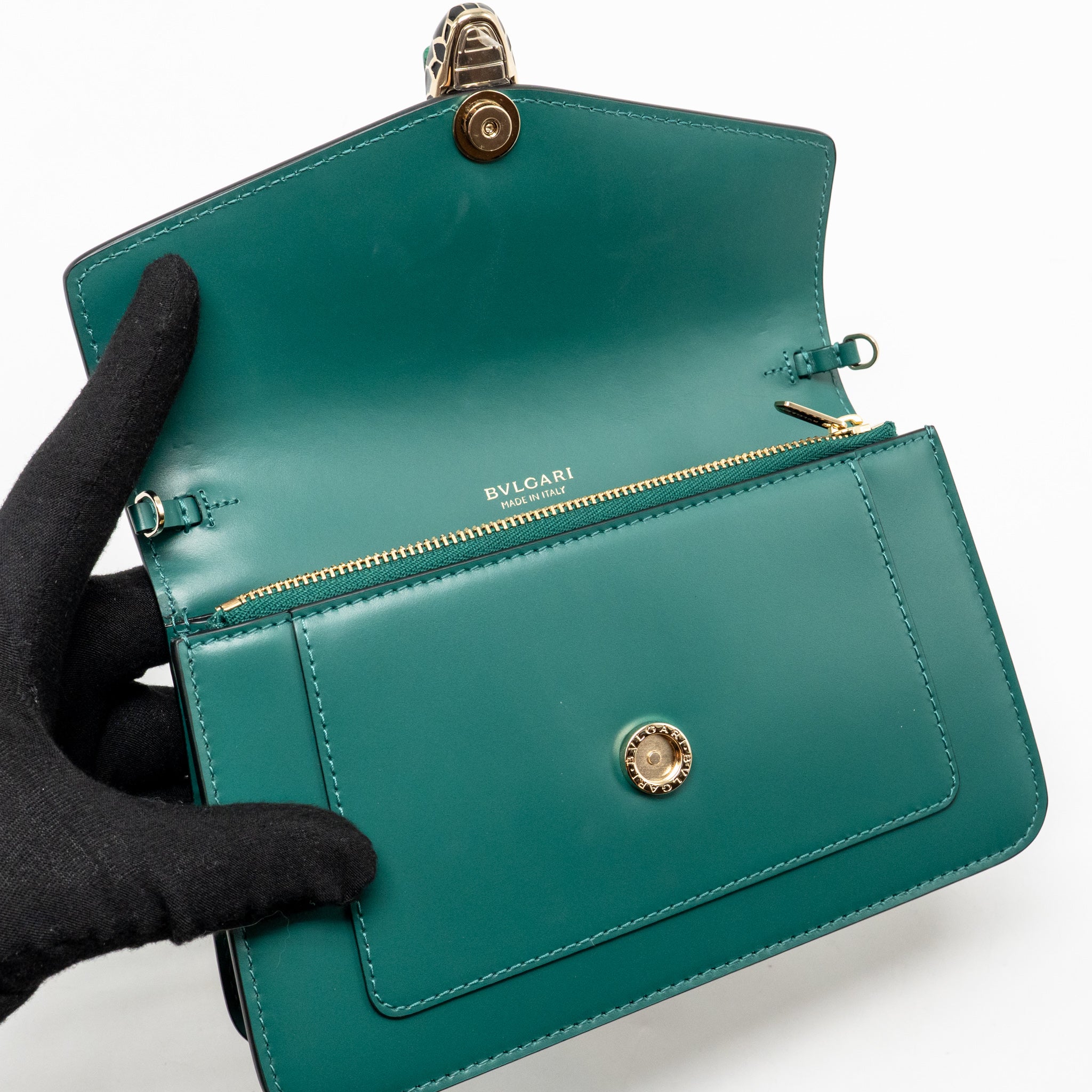 Bvlgari Serpenti Forever Wallet on Chain Calfskin Green LGHW - Image 13