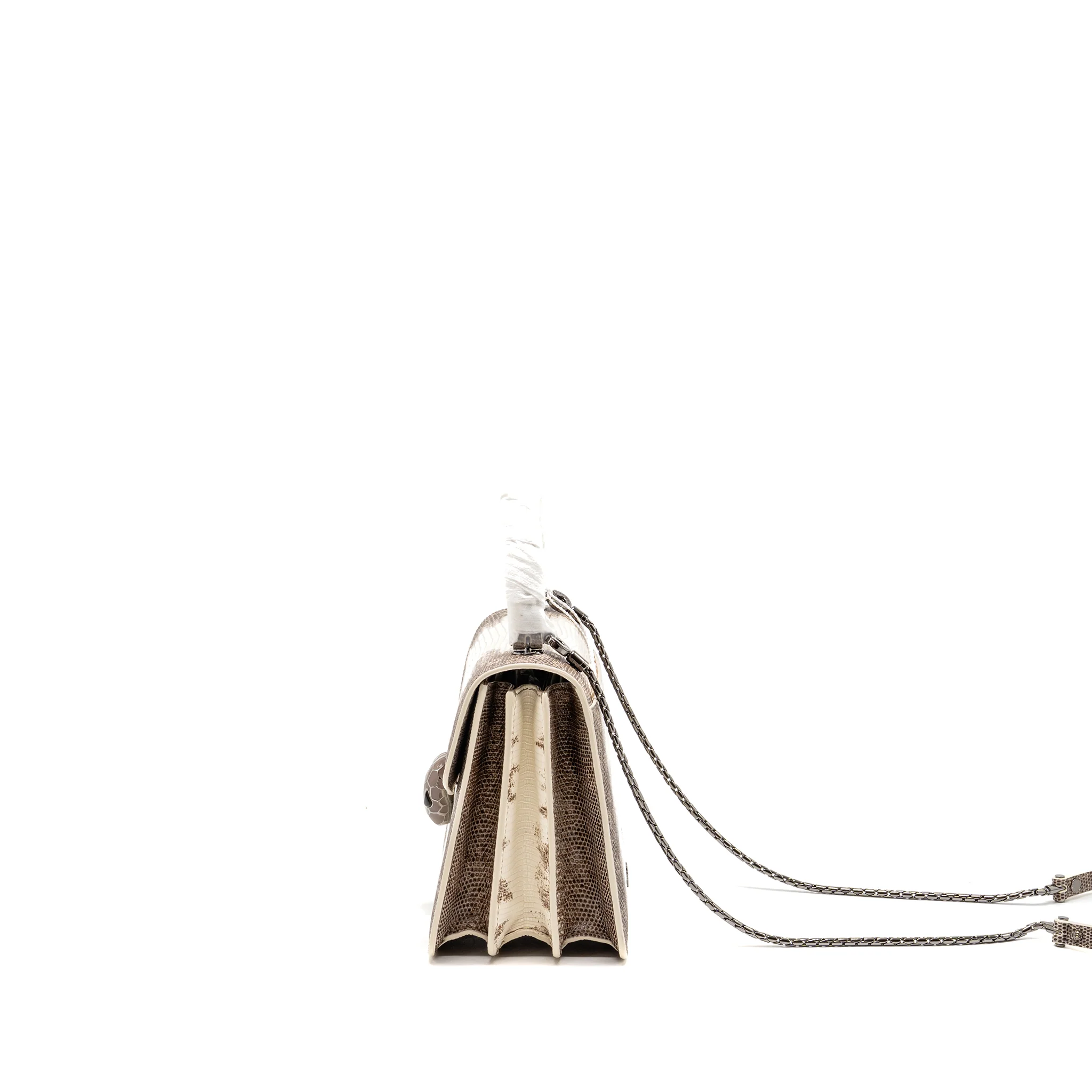 Bvlgari Top Handle Serpenti Forever Crossbody Bag Shiny Lizard White/Multicolour Black Hardware - Image 4