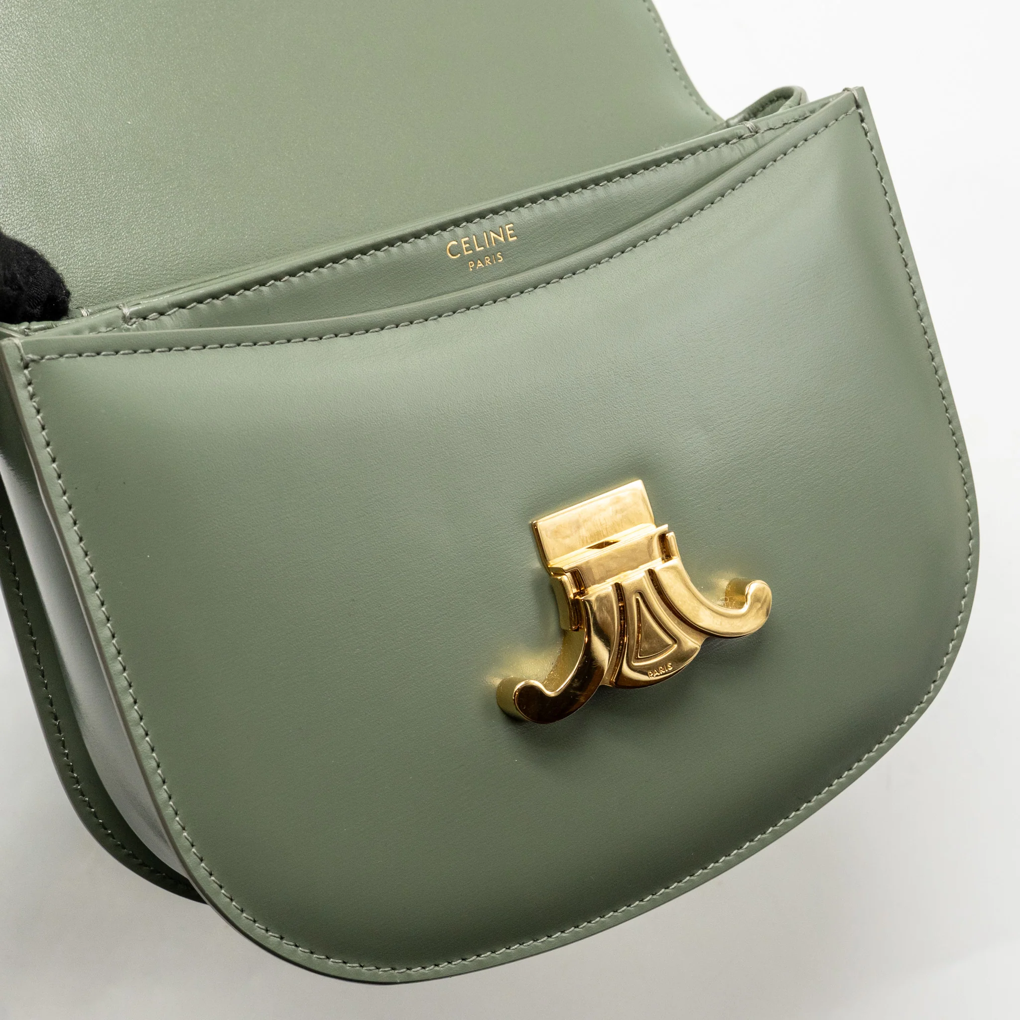 Celine Besace Clea Triomphe Chain Bag Shiny Calfskin Green GHW - Image 13