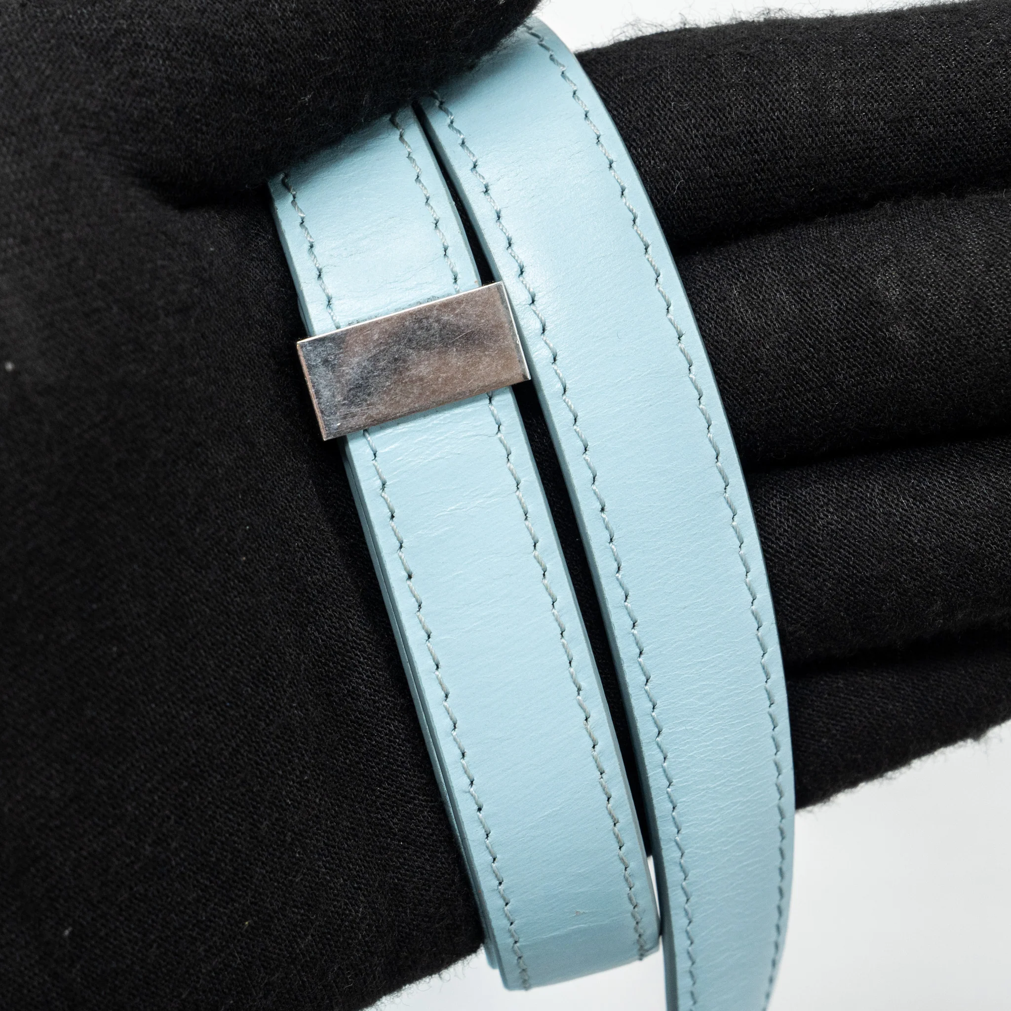 Celine medium classic box bag calfskin light blue SHW - Image 15