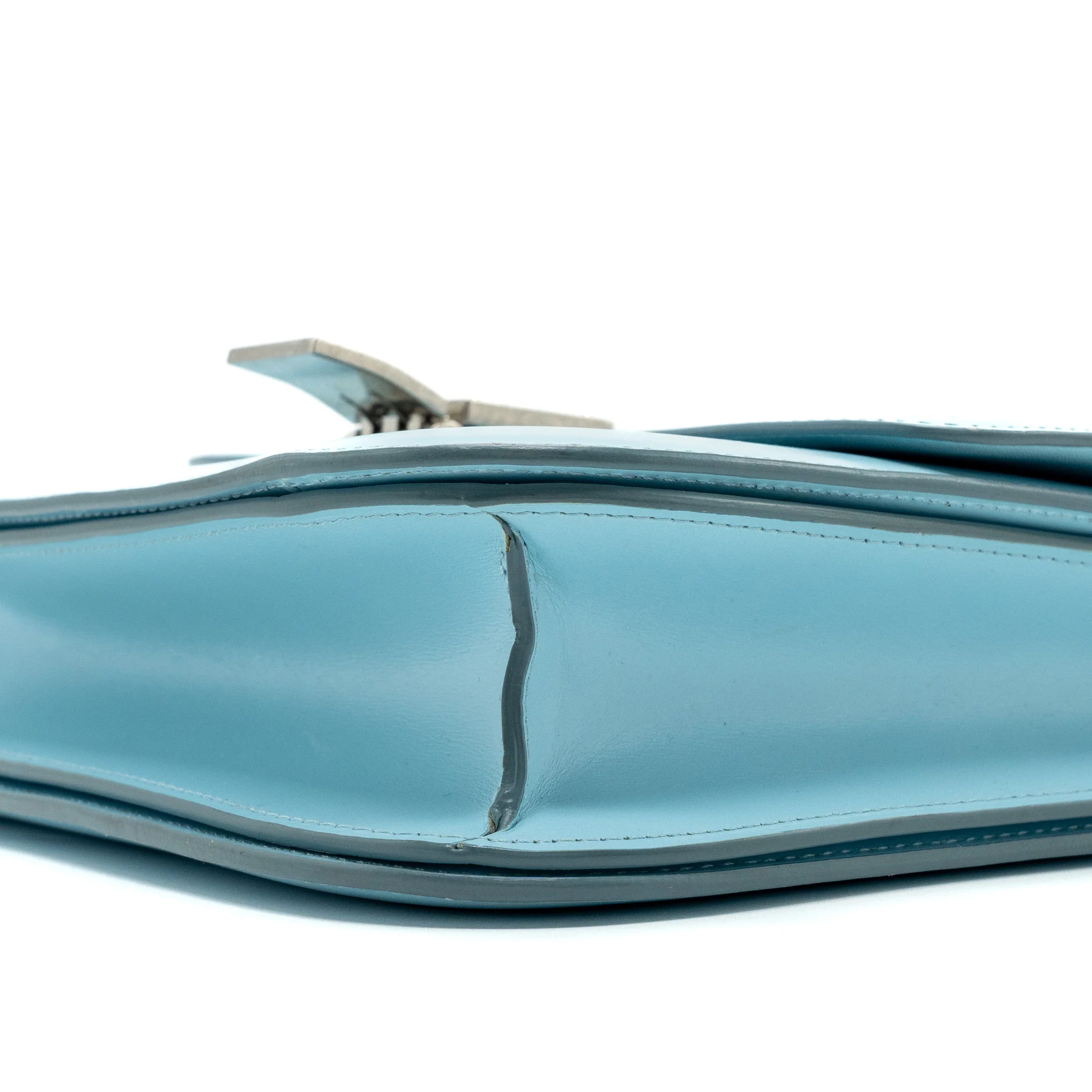 Celine medium classic box bag calfskin light blue SHW - Image 8
