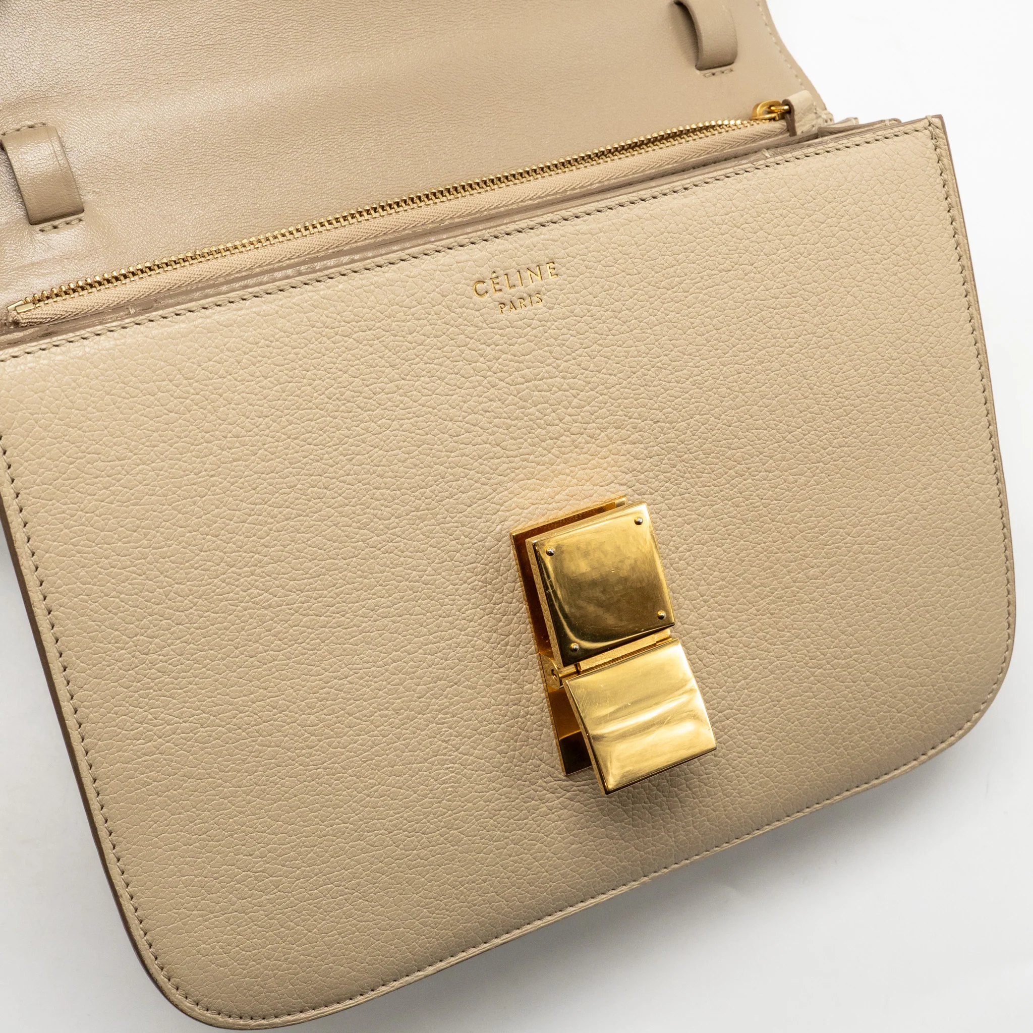 Celine Medium Classic Box Bag Goatskin Beige GHW - Image 13