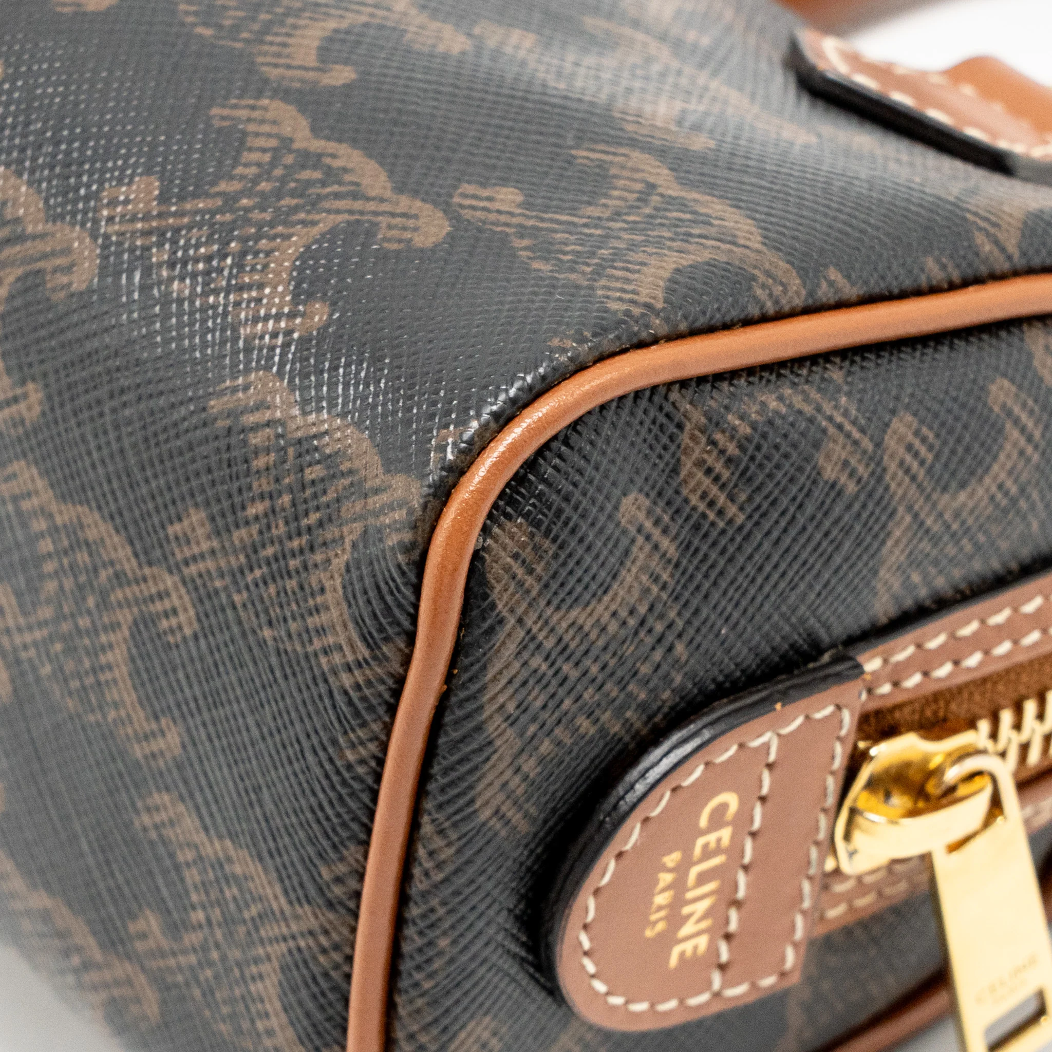 Celine Mini Boston Bag Triomphe Canvas / Calfskin Tan GHW - Image 10