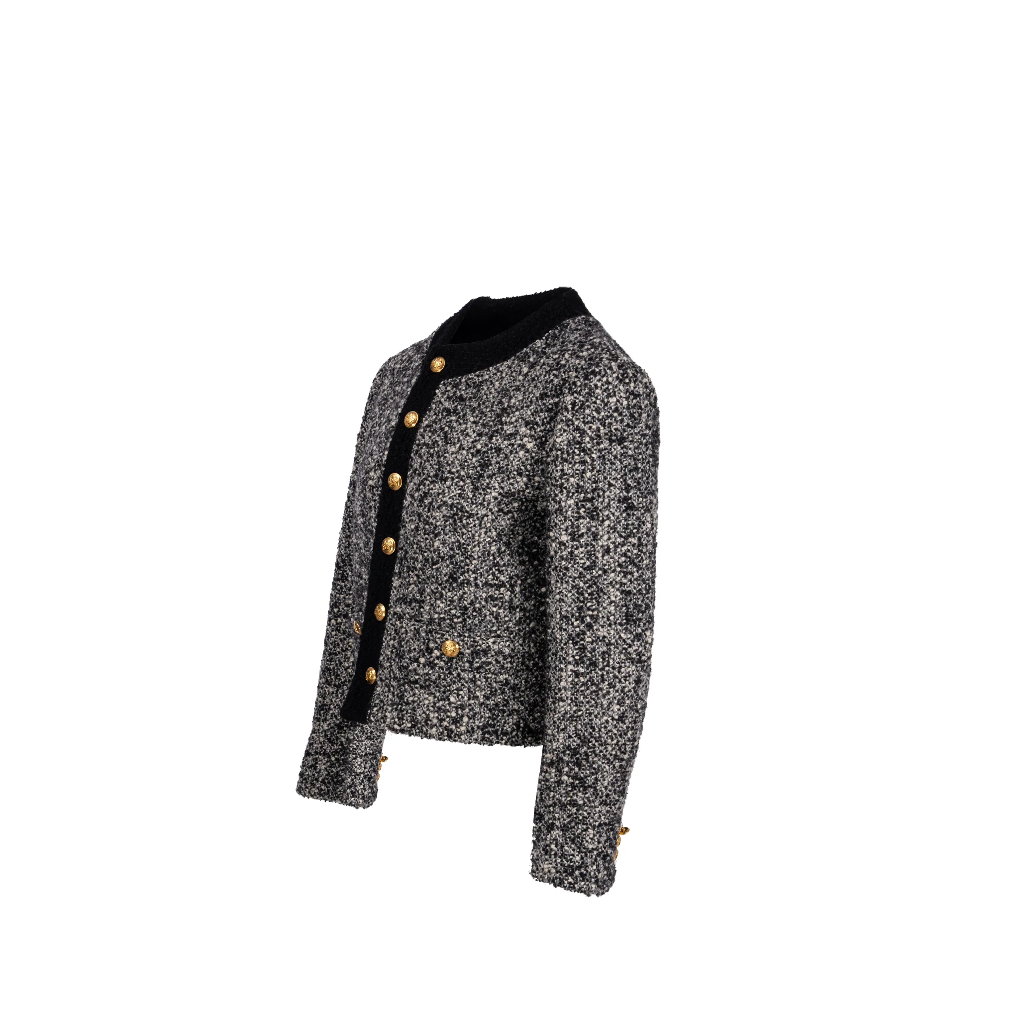 Celine Size 40 Tweed Button Jacket Wool/Polyamide Black/grey - Image 2