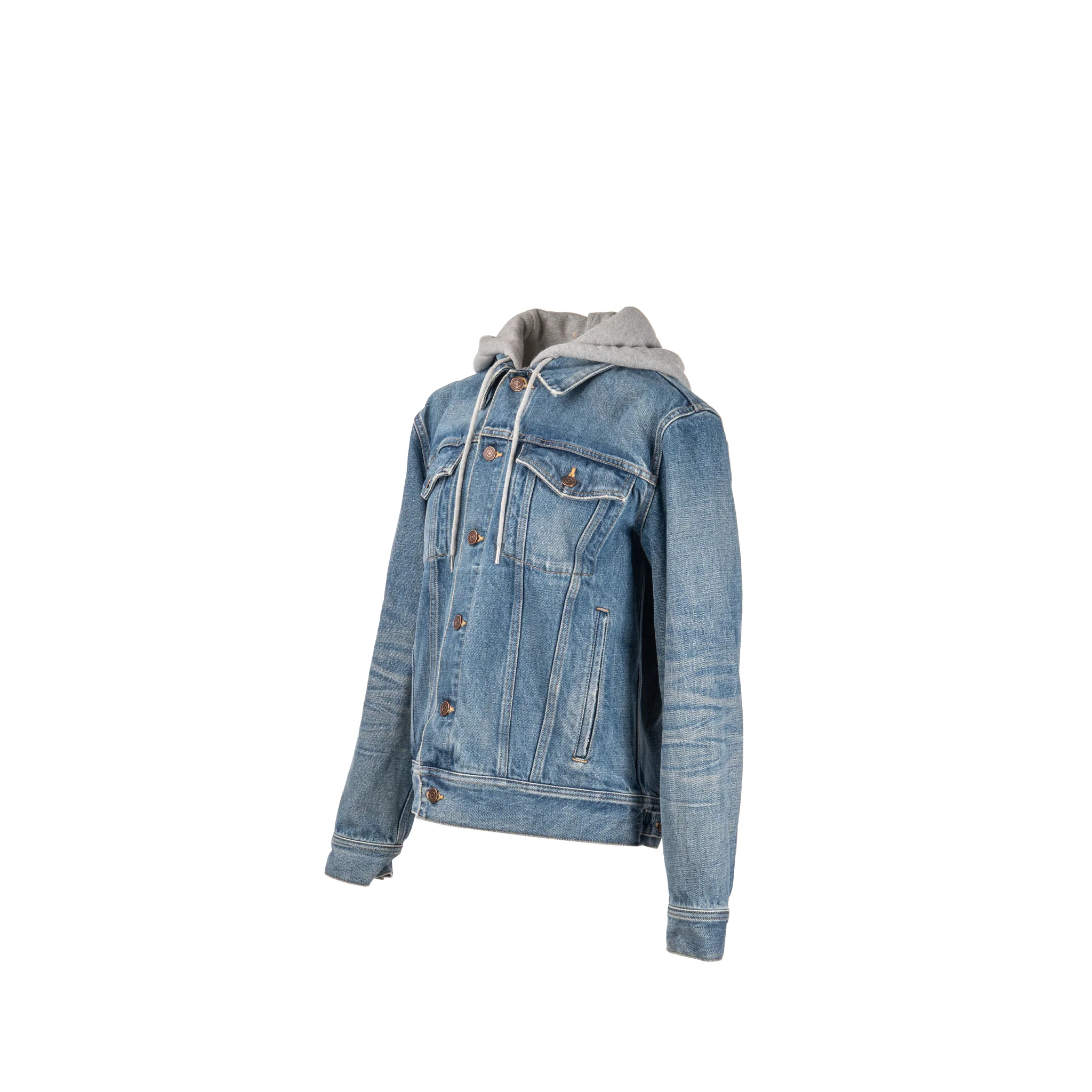 Celine Size M Hooded Trucker Denim Jacket Union Wash Denim Blue / Grey - Image 2