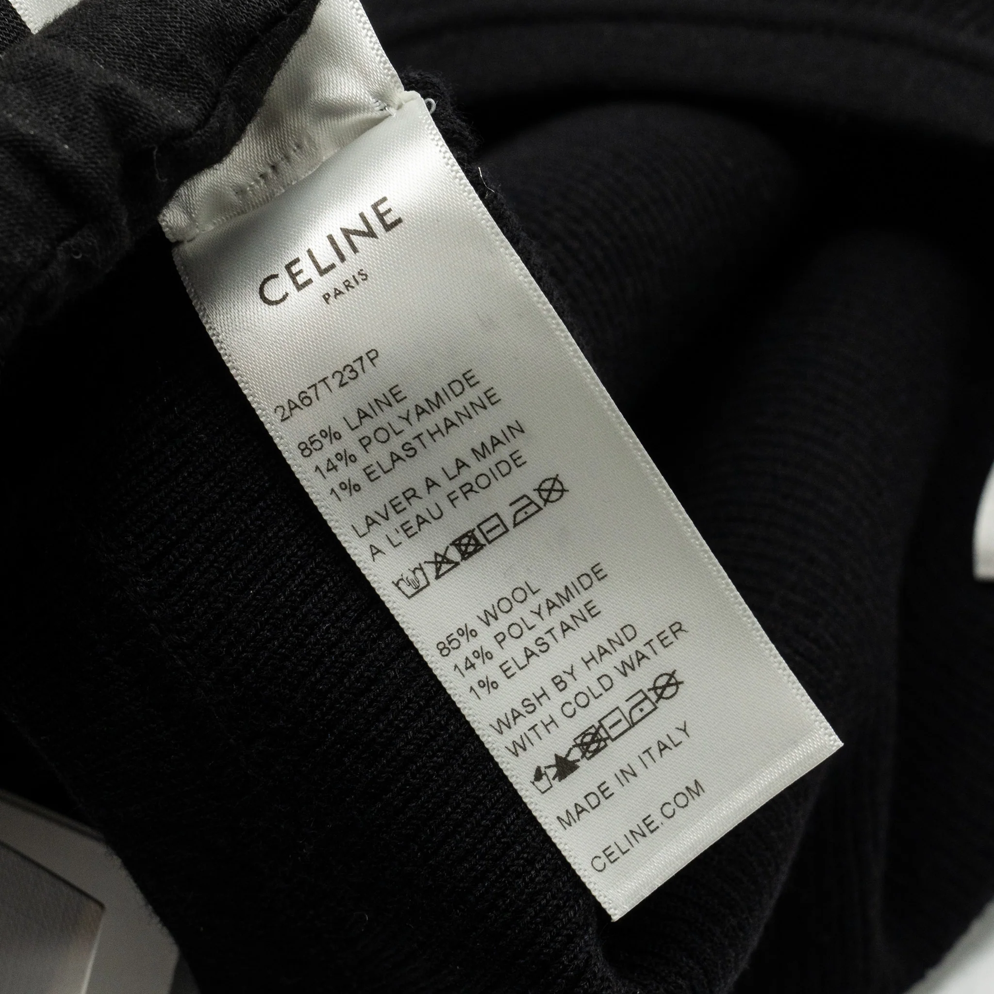 Celine Size XS One Shoulder Underpinning Wool/Polyamide Black - Image 12