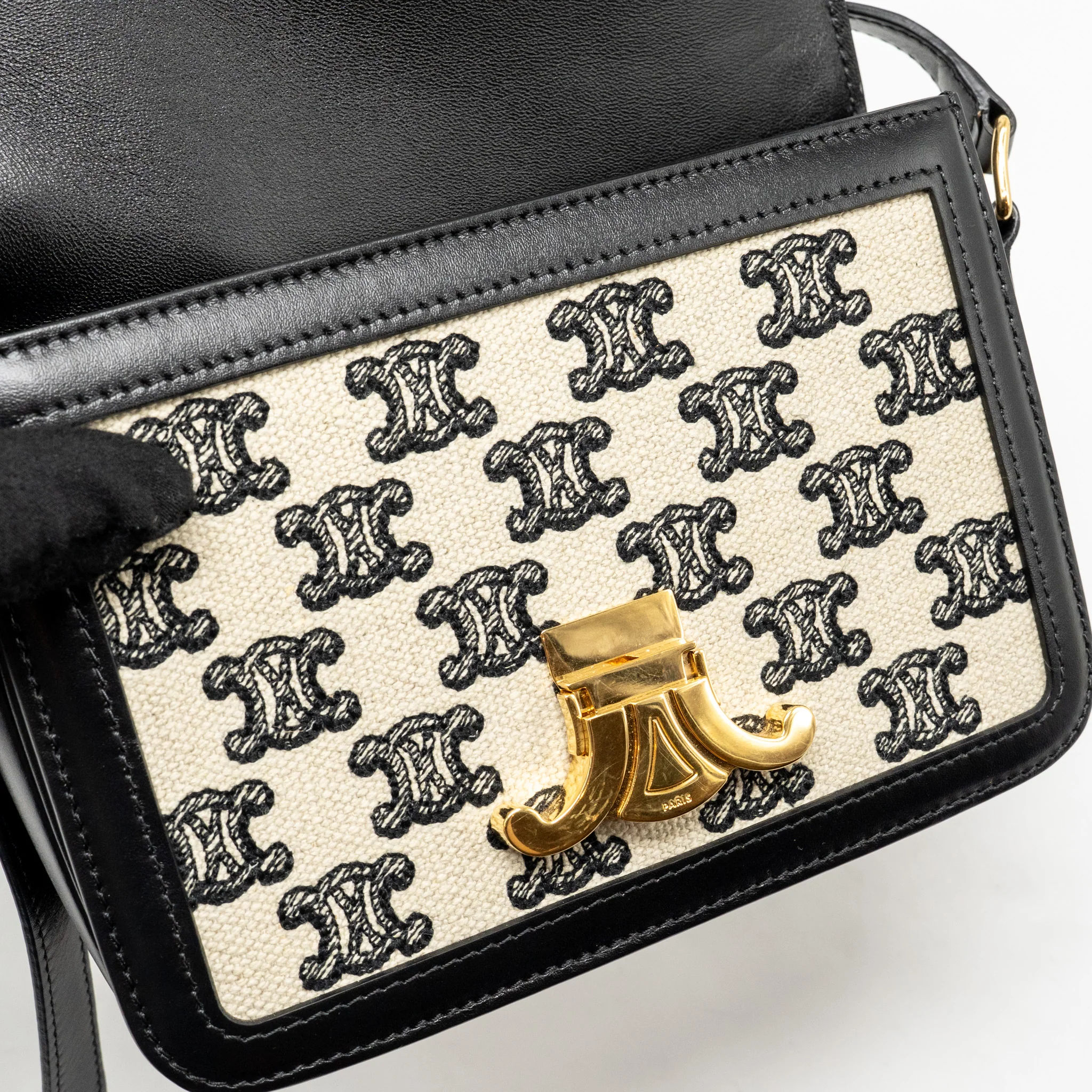 Celine Teen Triomphe Bag Triomphe Canvas/Calfskin Black/White GHW - Image 14