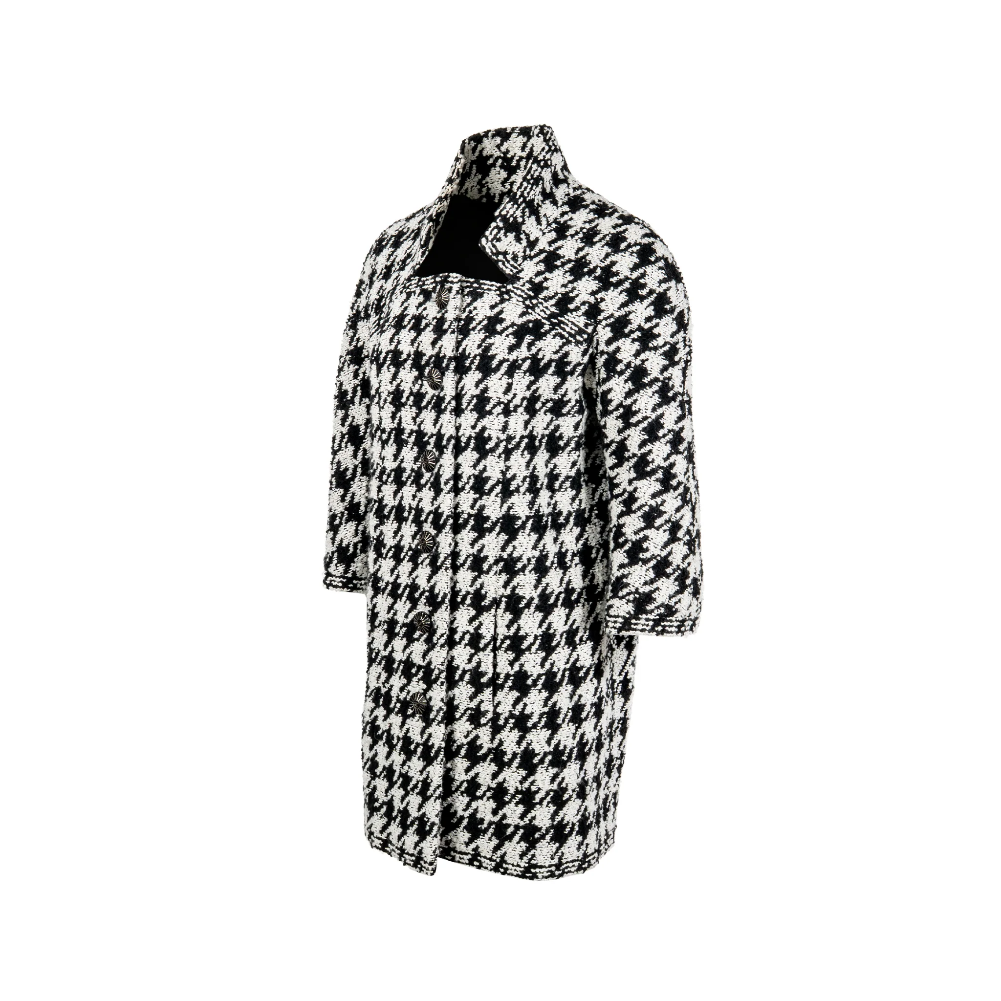Chanel 16B Size 38 Houndstooth Tweed Coat Acrylic/Wool/Nylon/Polyester Black/Ecru - Image 3