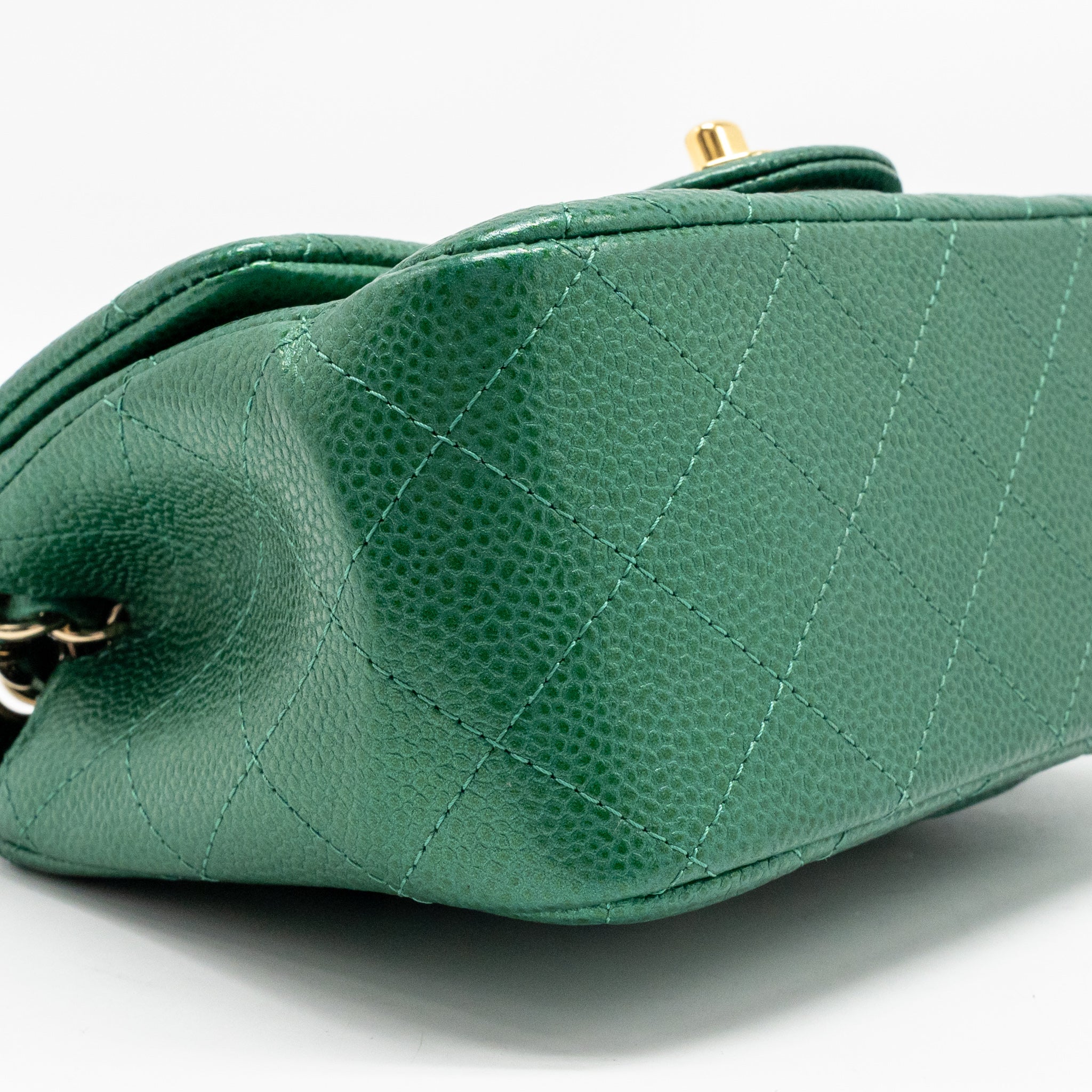 Chanel 18s Classic mini square flap bag caviar emerald iridescent green GHW - Image 7