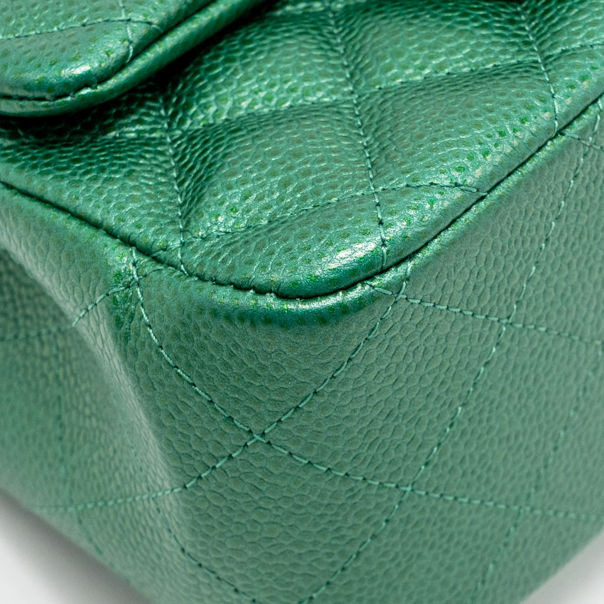 Chanel 18s Classic mini square flap bag caviar emerald iridescent green GHW - Image 9