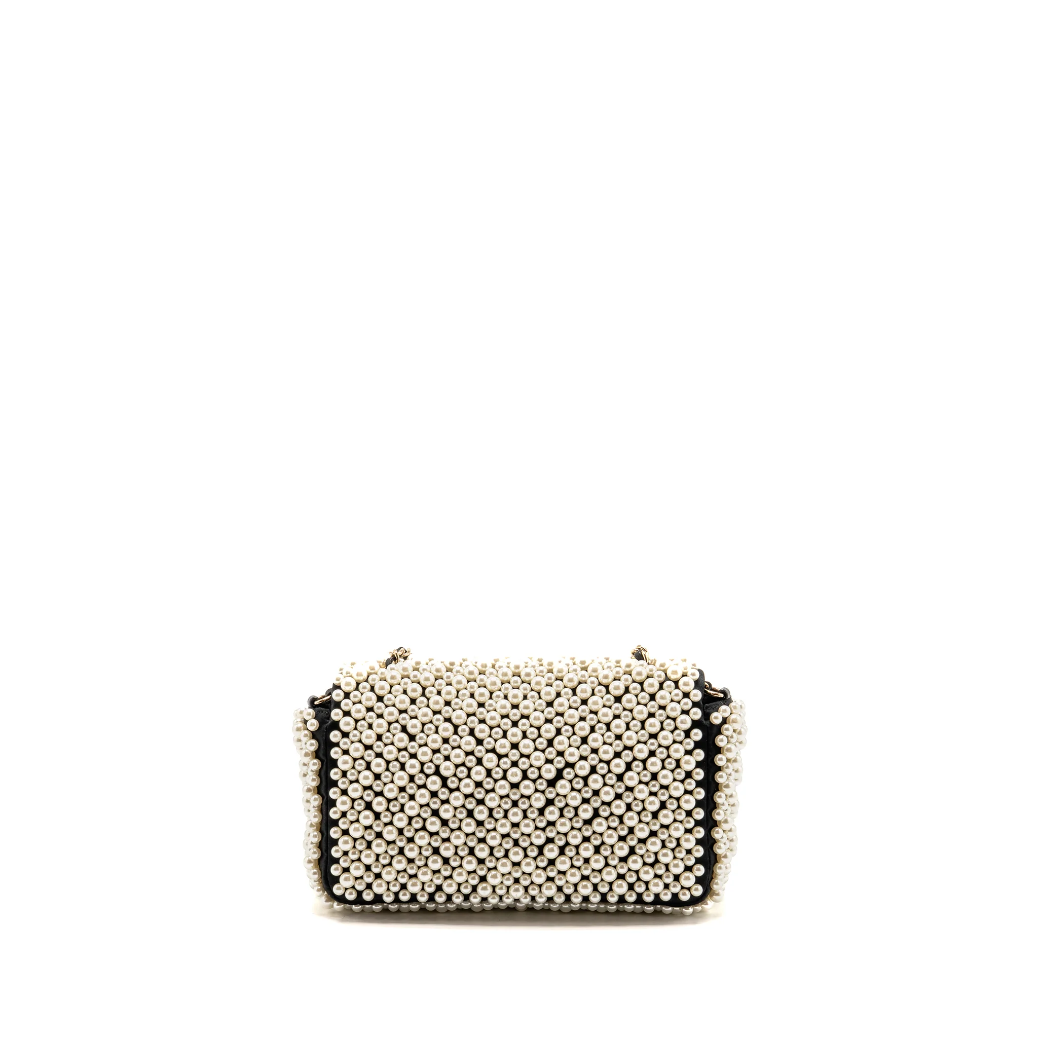 Chanel 19S pearl flap mini rectangular flap bag satin/ lambskin black LGHW - Image 2
