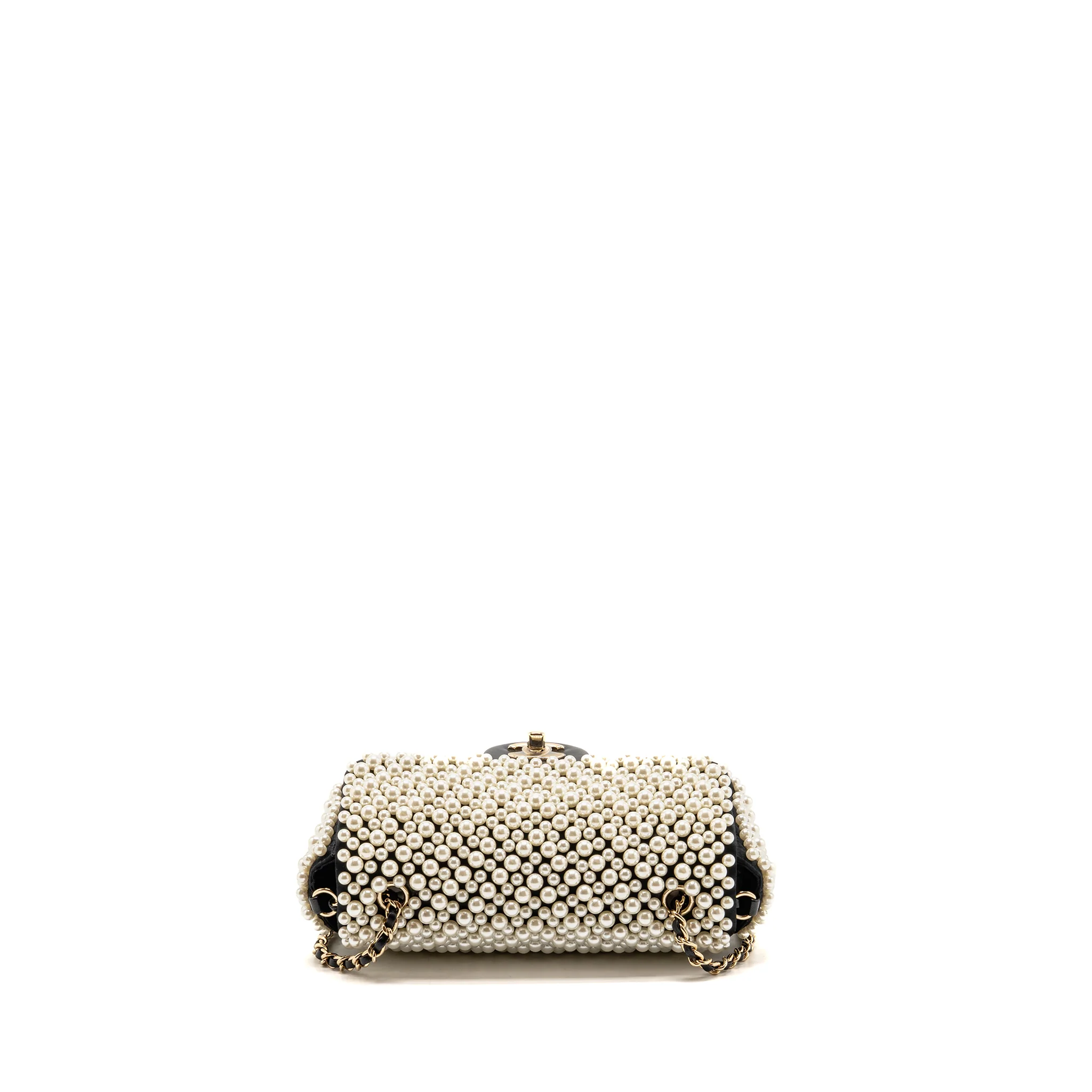 Chanel 19S pearl flap mini rectangular flap bag satin/ lambskin black LGHW - Image 5