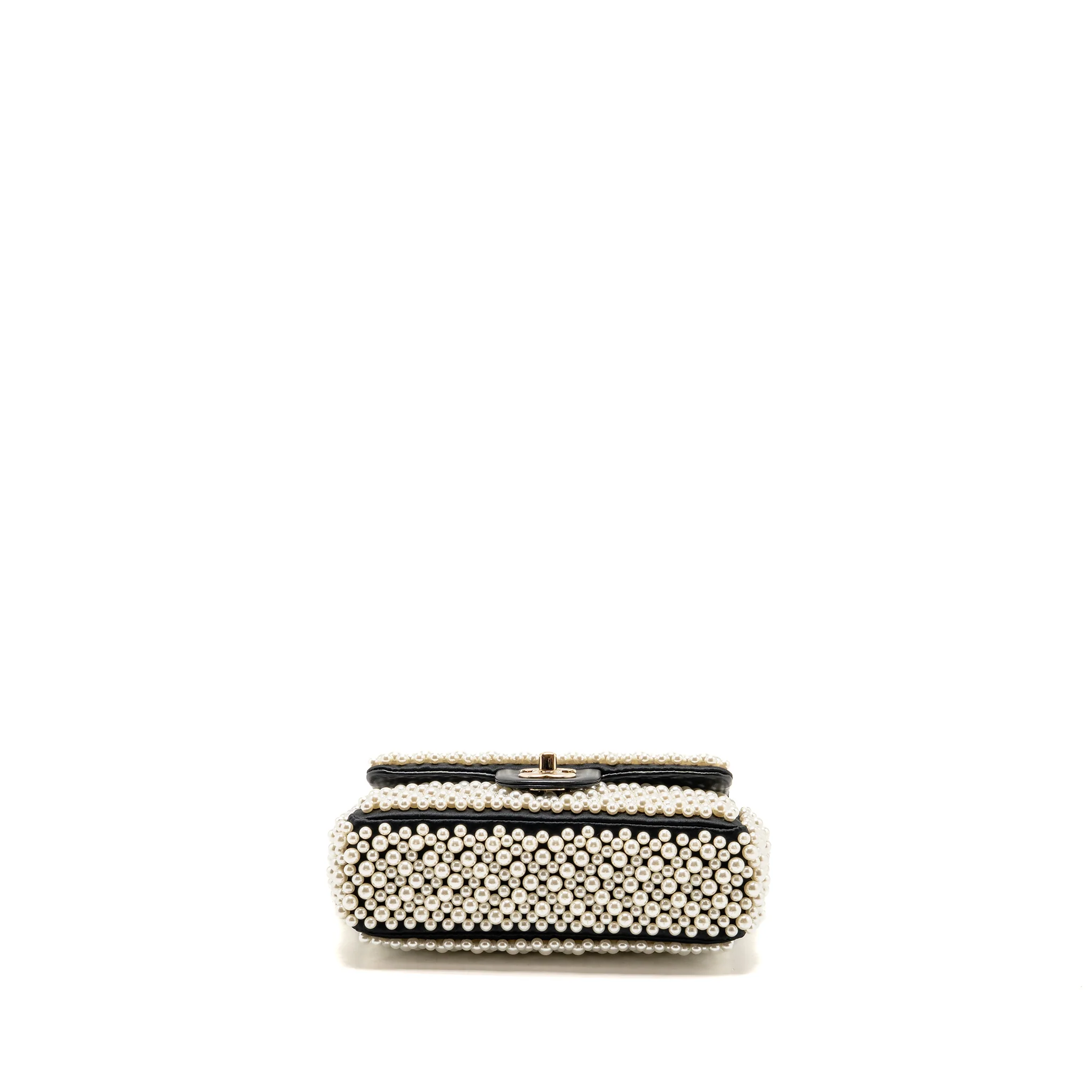 Chanel 19S pearl flap mini rectangular flap bag satin/ lambskin black LGHW - Image 6