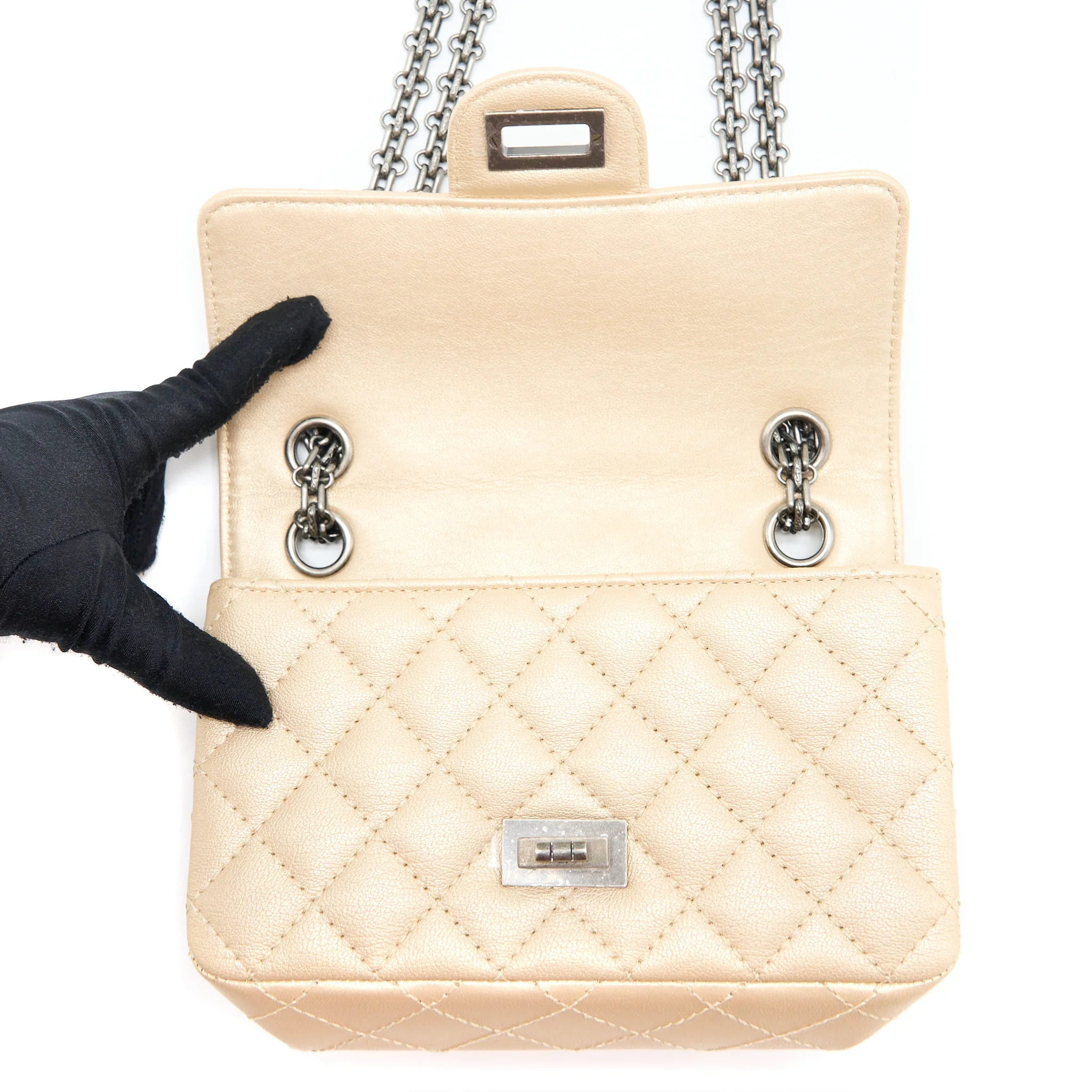 Chanel 2.55 Mini Reissue Flap Bag Lambskin Light Beige Ruthenium Hardware - Image 11