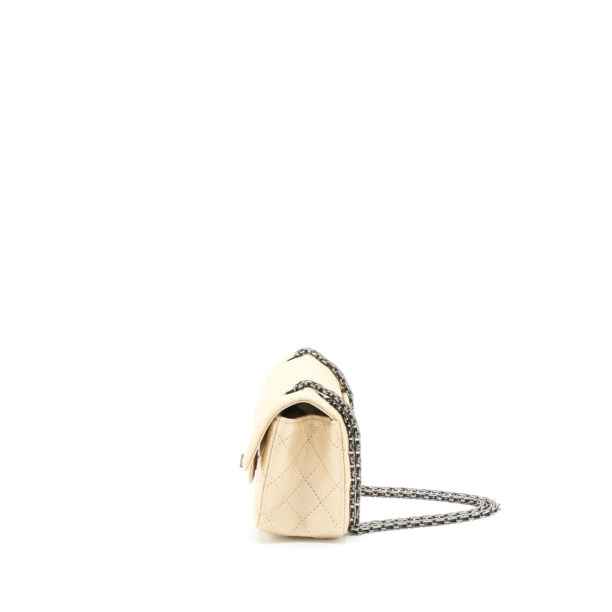 Chanel 2.55 Mini Reissue Flap Bag Lambskin Light Beige Ruthenium Hardware - Image 3