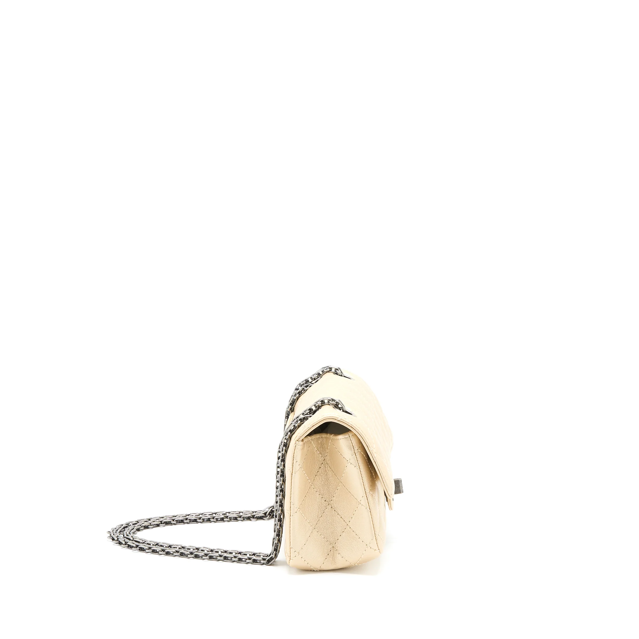 Chanel 2.55 Mini Reissue Flap Bag Lambskin Light Beige Ruthenium Hardware - Image 4