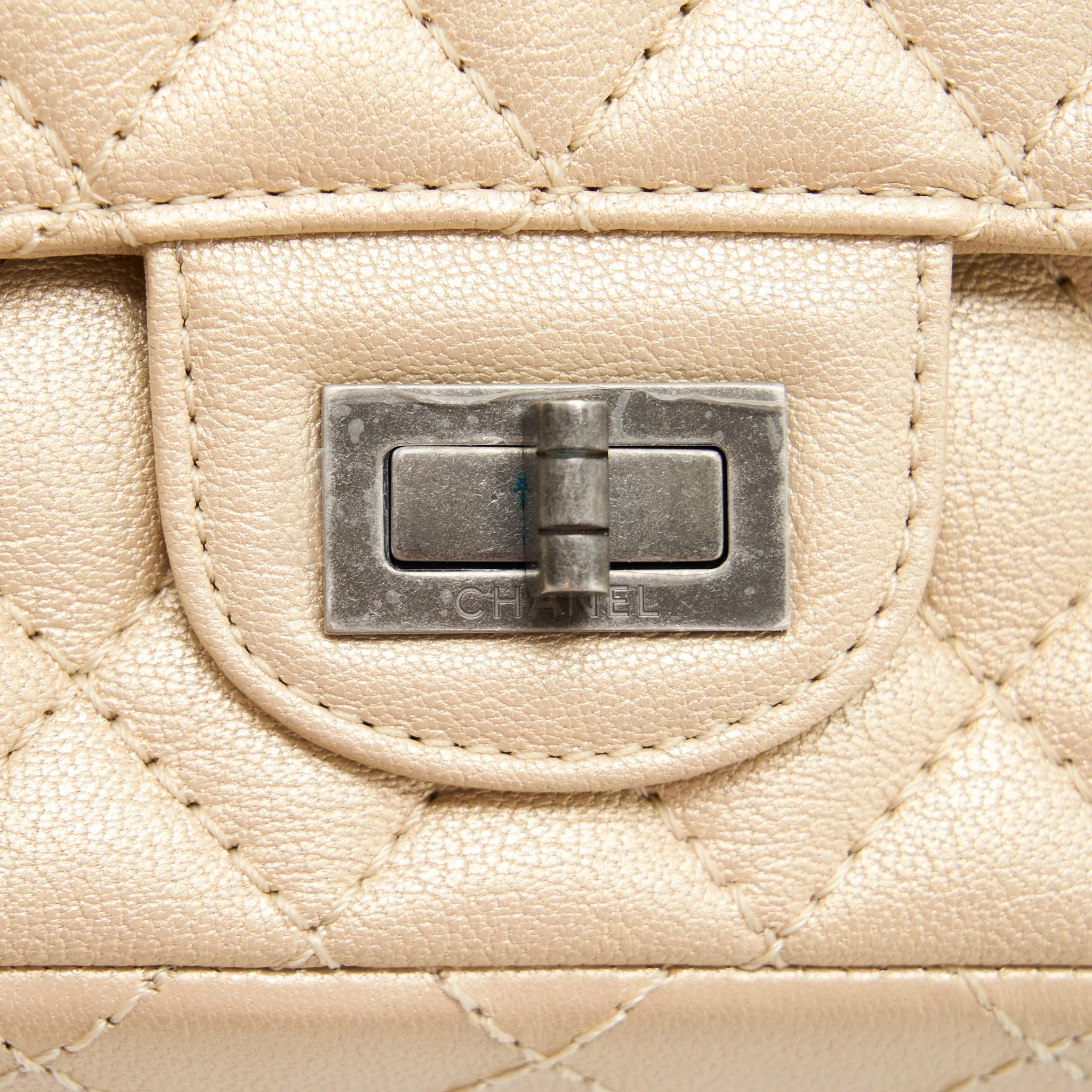 Chanel 2.55 Mini Reissue Flap Bag Lambskin Light Beige Ruthenium Hardware - Image 7