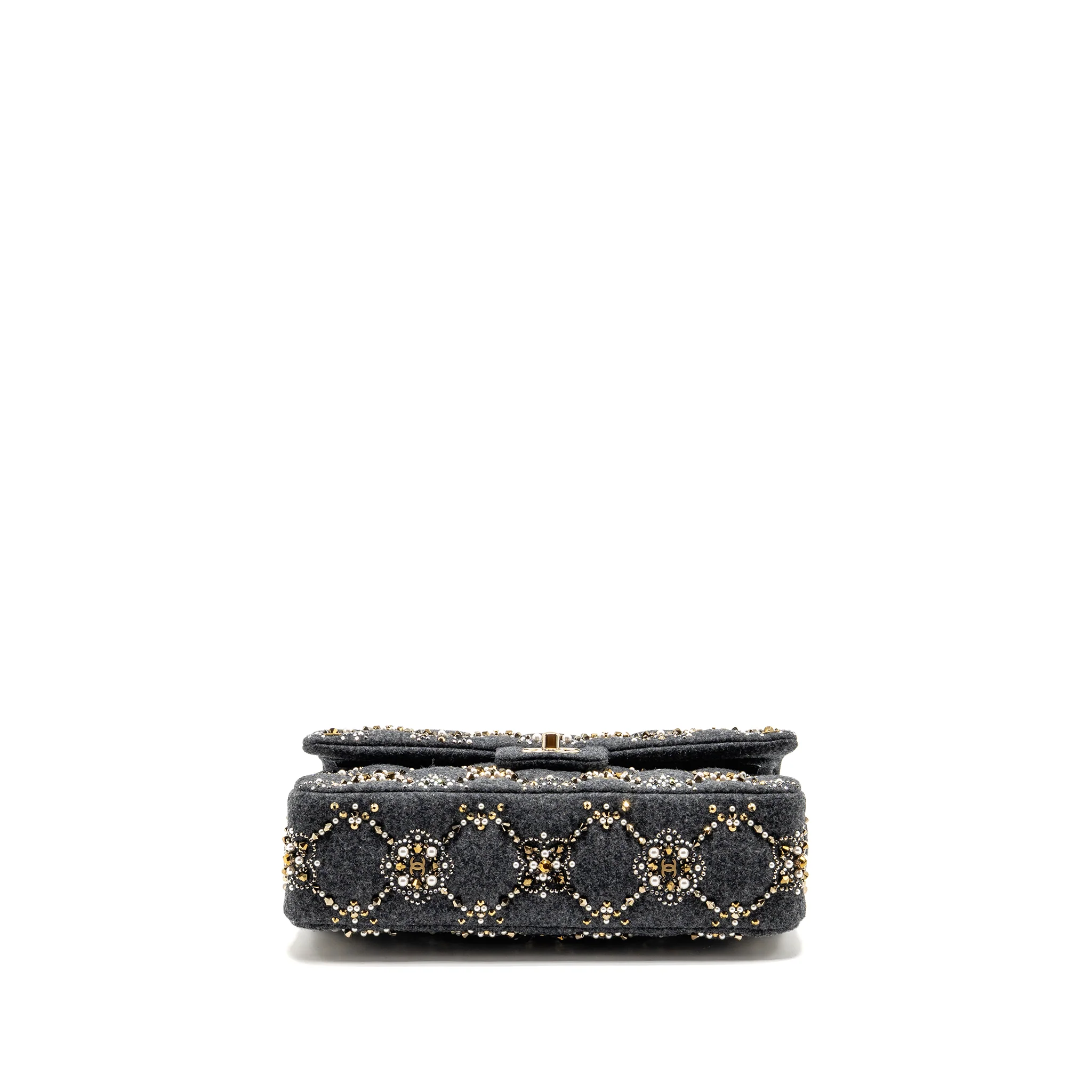 Chanel 21A pearl strass crystal medium classic double flap bag fabric grey LGHW - Image 6