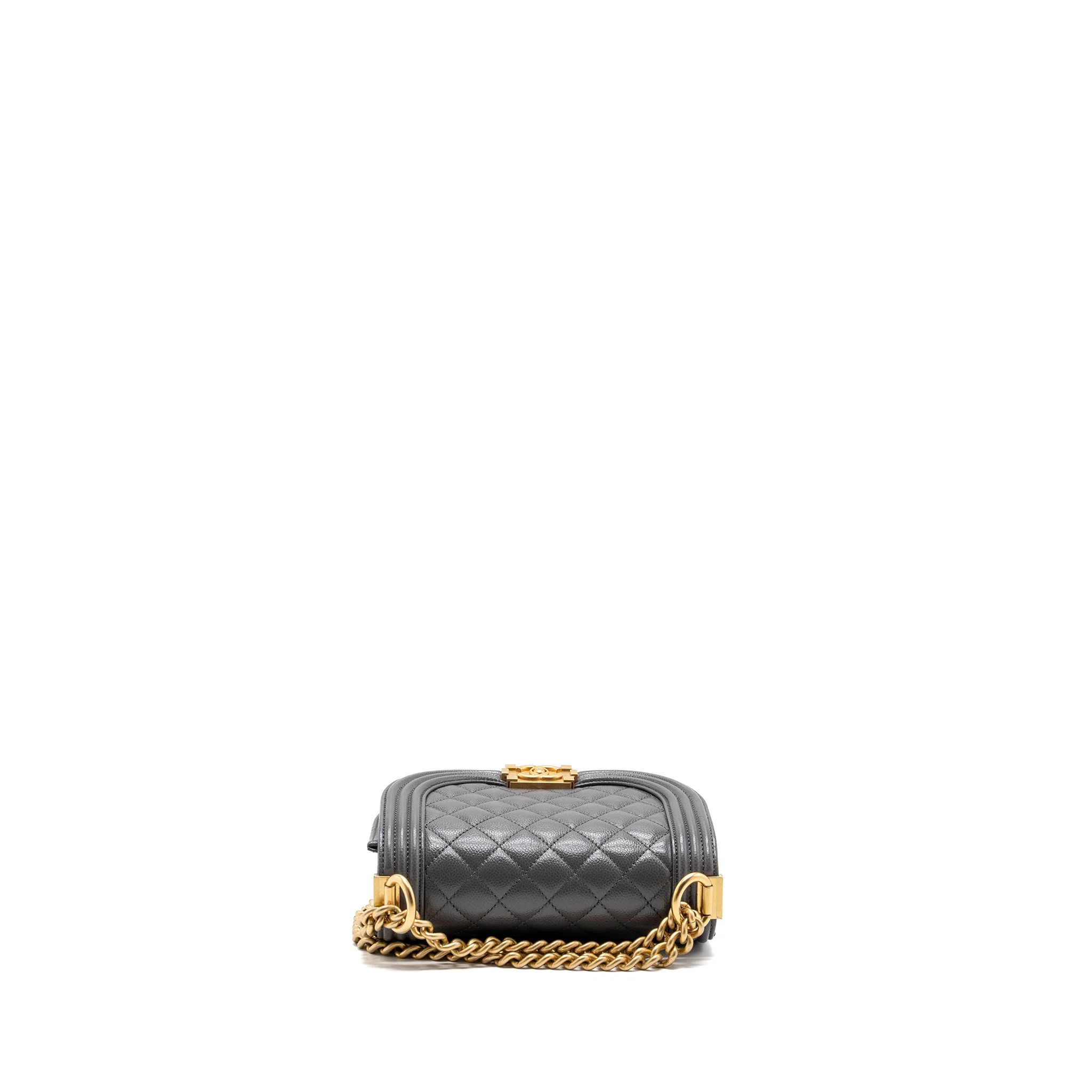 Chanel 22A Round Boy Messenger Bag Caviar Grey GHW(Microchip) - Image 6