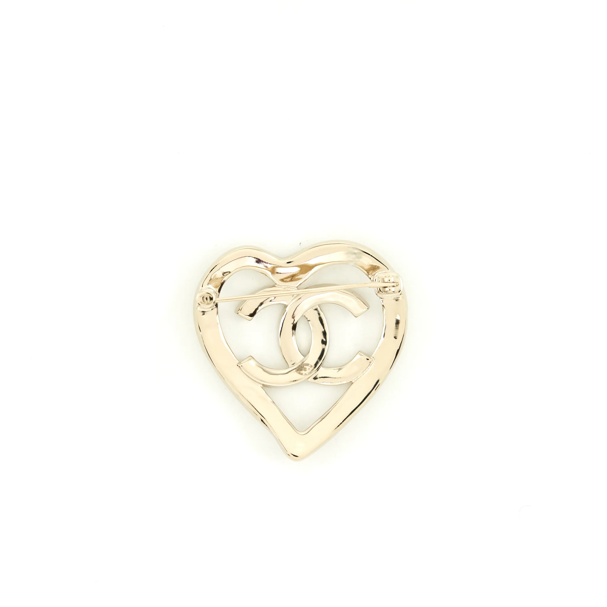Chanel 22C Heart With CC Logo Brooch Light Gold Tone - Image 2