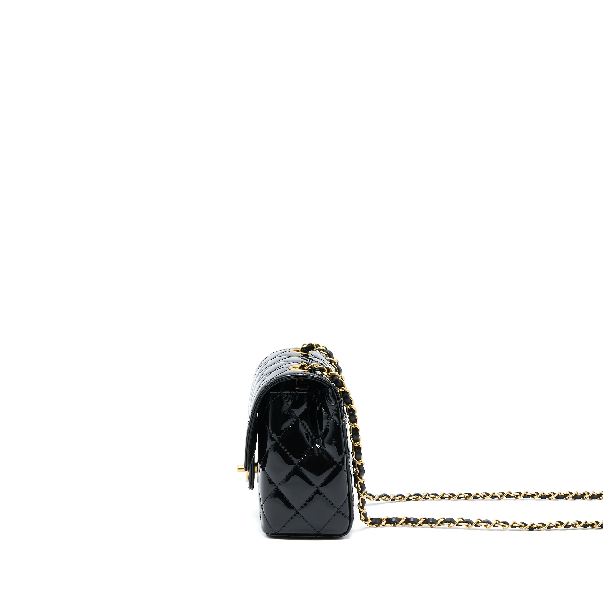 Chanel 22K Retro Classic New Square Mini Flap Bag Patent Black Brushed GHW(Microchip) - Image 3