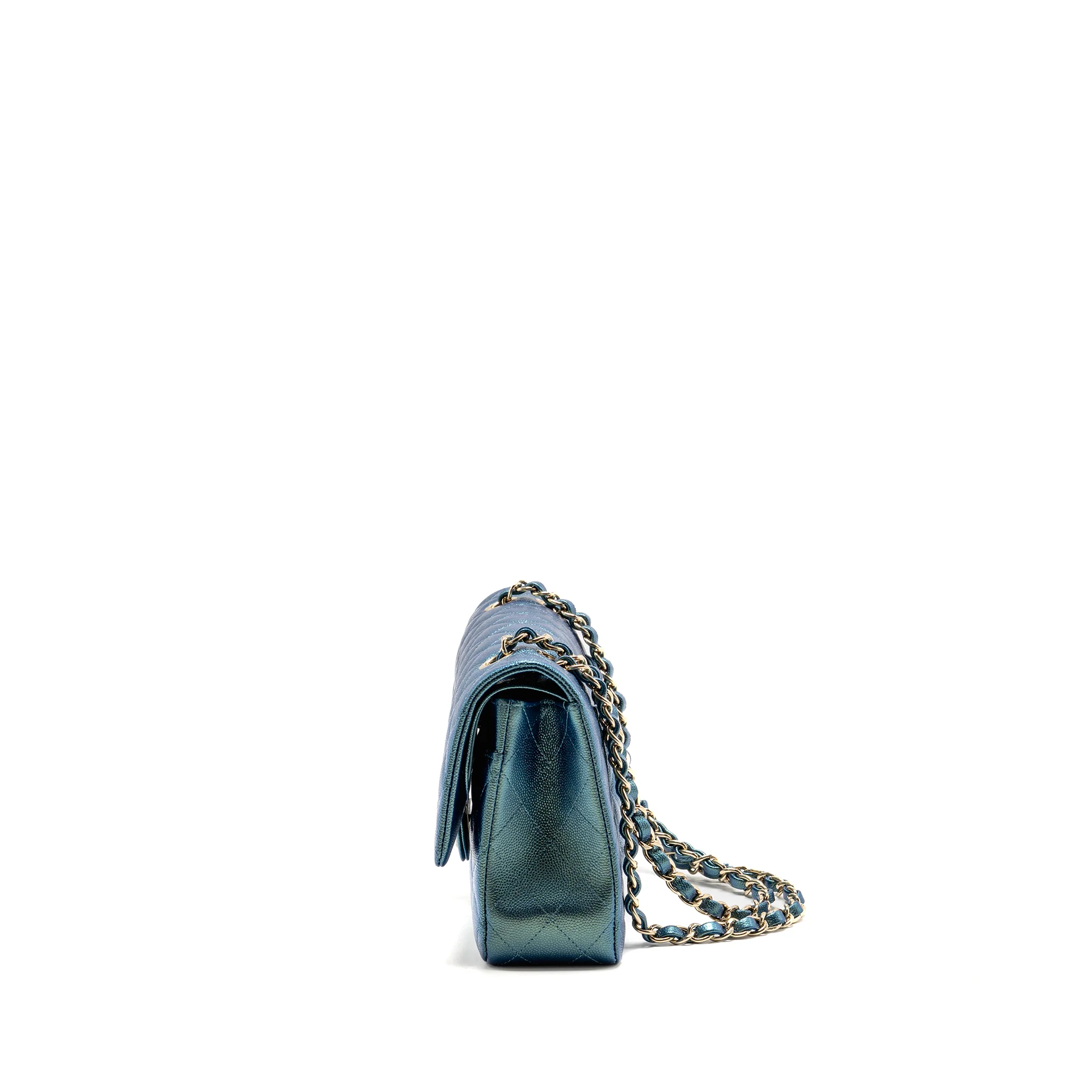 Chanel 22P Medium Classic Double Flap Bag Caviar IRIDESCENT Green LGHW (Microchip) - Image 4