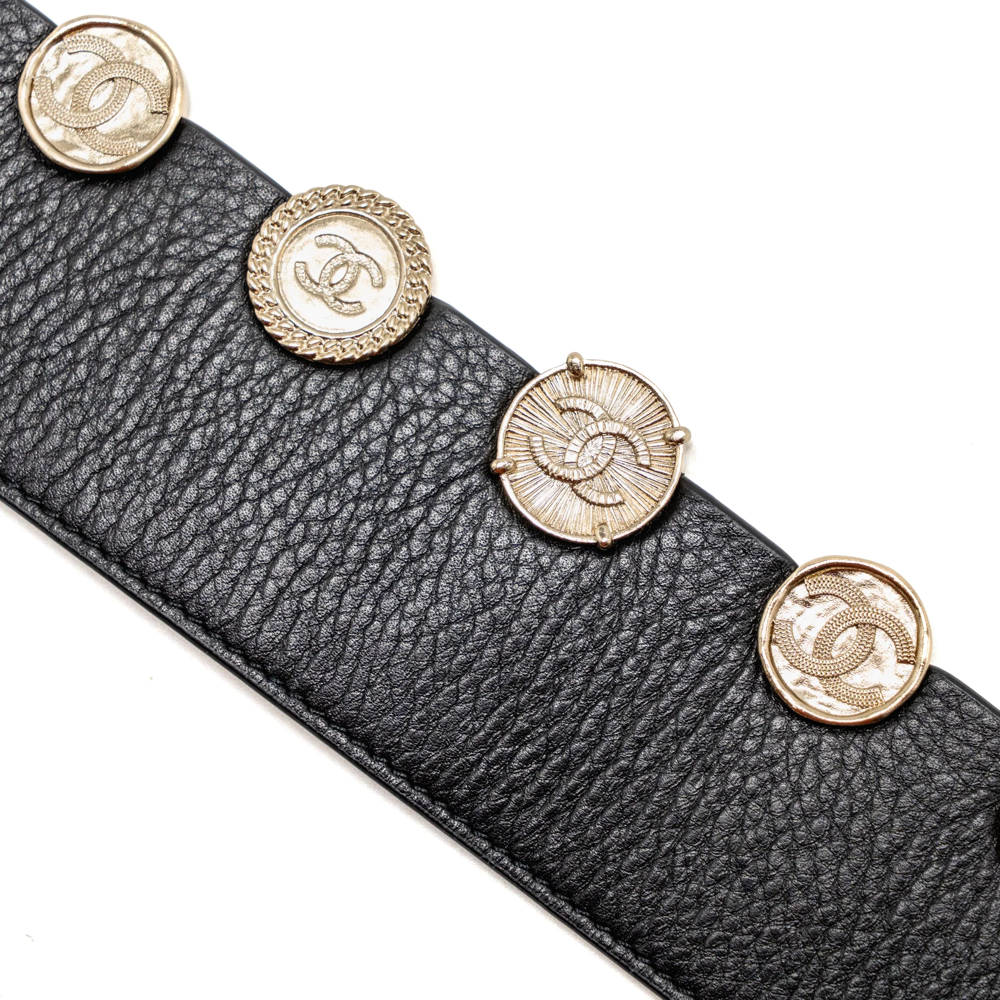 Chanel 22p Round Metal CC Logo Belt Lambskin Black GHW - Image 4