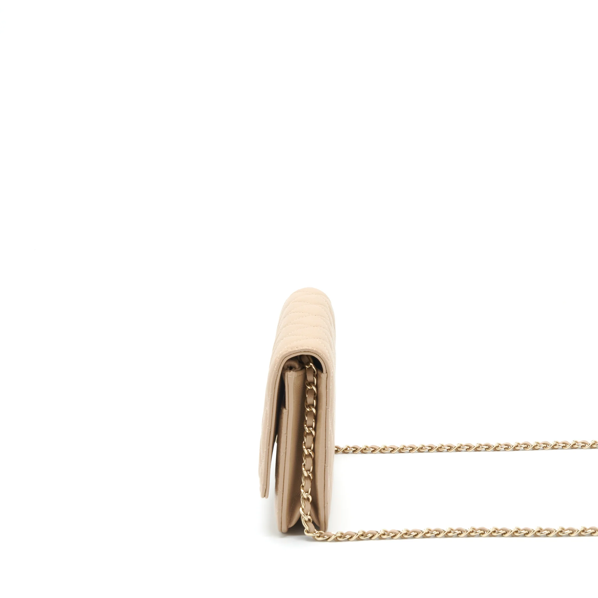Chanel 22S detailed Logo Wallet on chain Caviar Dark beige with LGHW (microchip) - Image 4