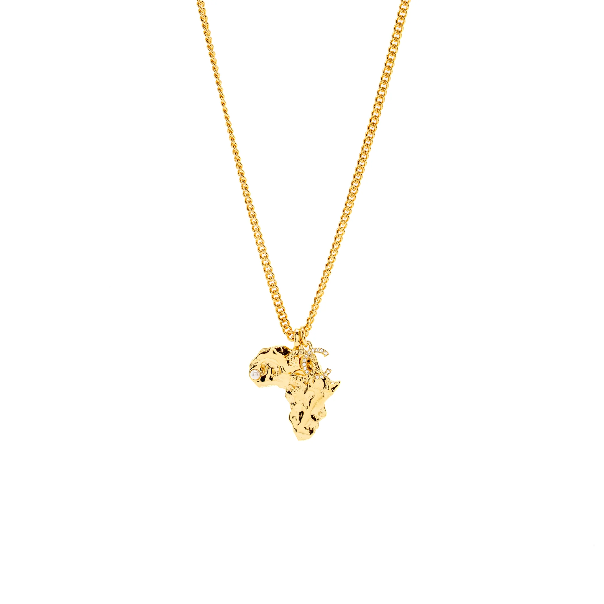 Chanel 23a Africa Map Necklace Faux Pearl/Strass Gold Tone