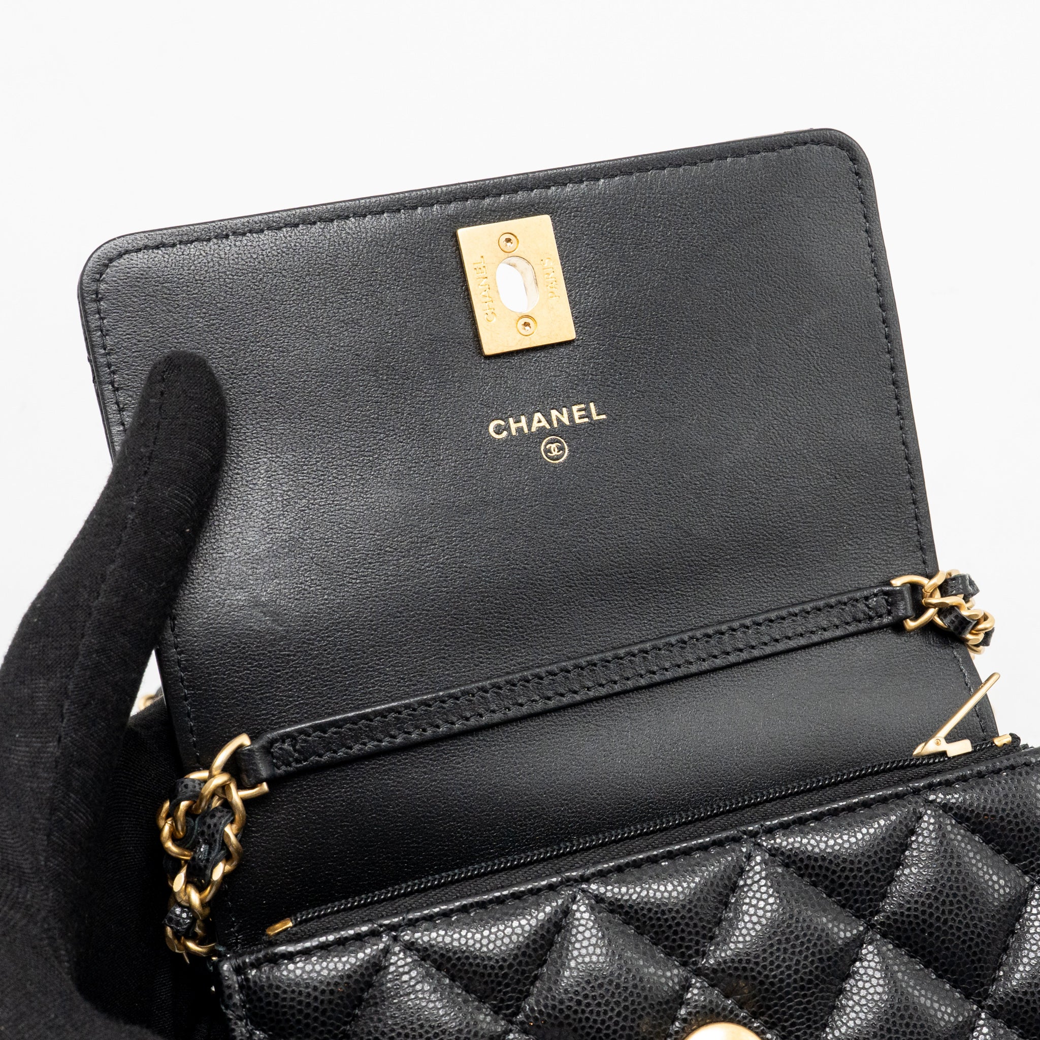 Chanel 23a mini wallet on chain caviar black GHW (microchip) - Image 15