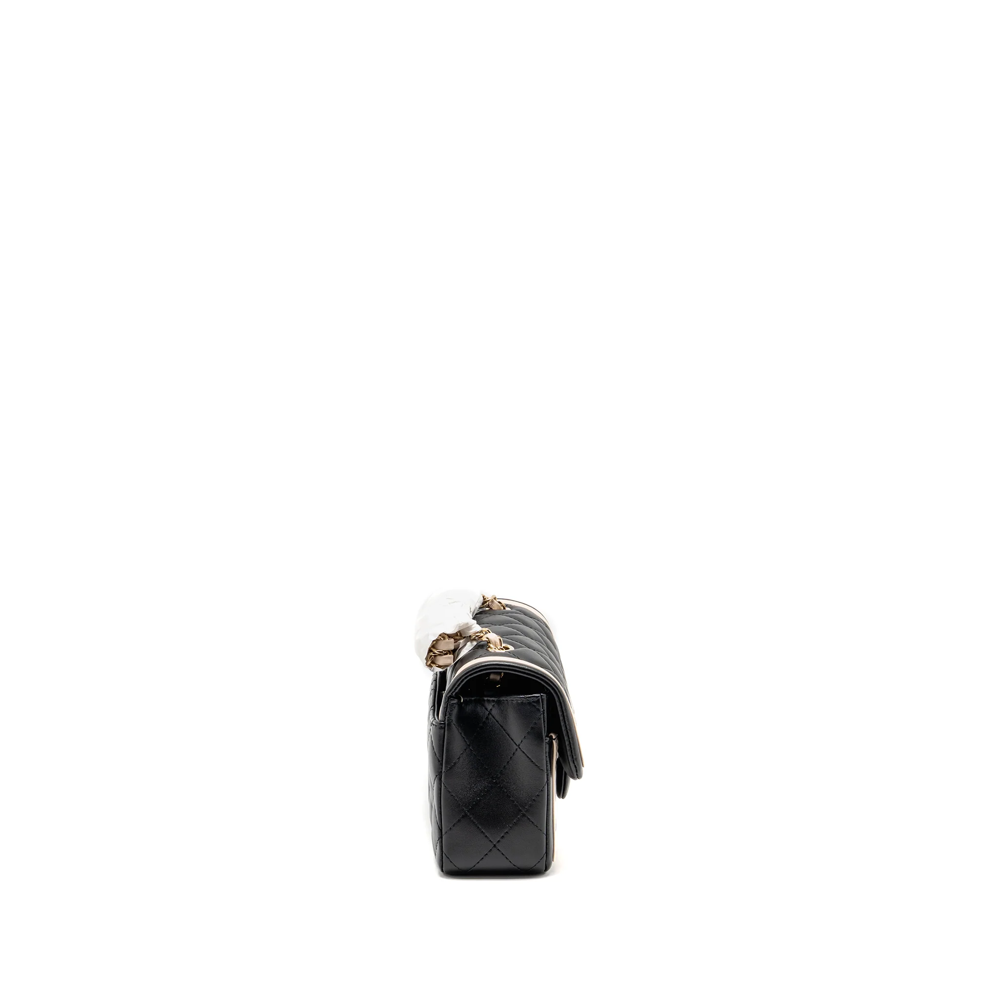 Chanel 23B Quilted Mini Rectangular Flap Bag Lambskin Black/Beige LGHW (Microchip) - Image 3