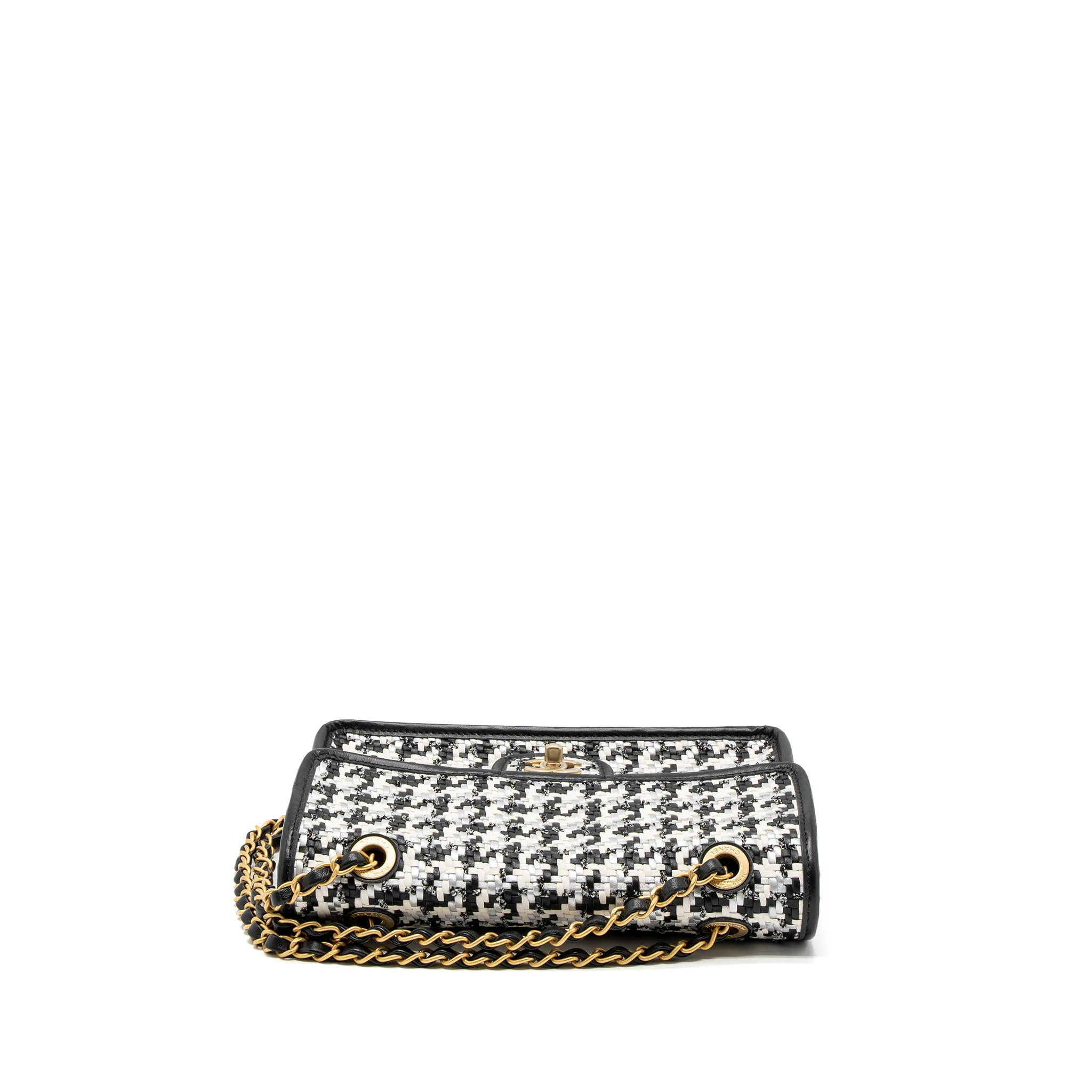 Chanel 23C Houndstooth Weaving Flap Bag Tweed/Lambskin Black/White Brushed GHW (Microchip) - Image 6
