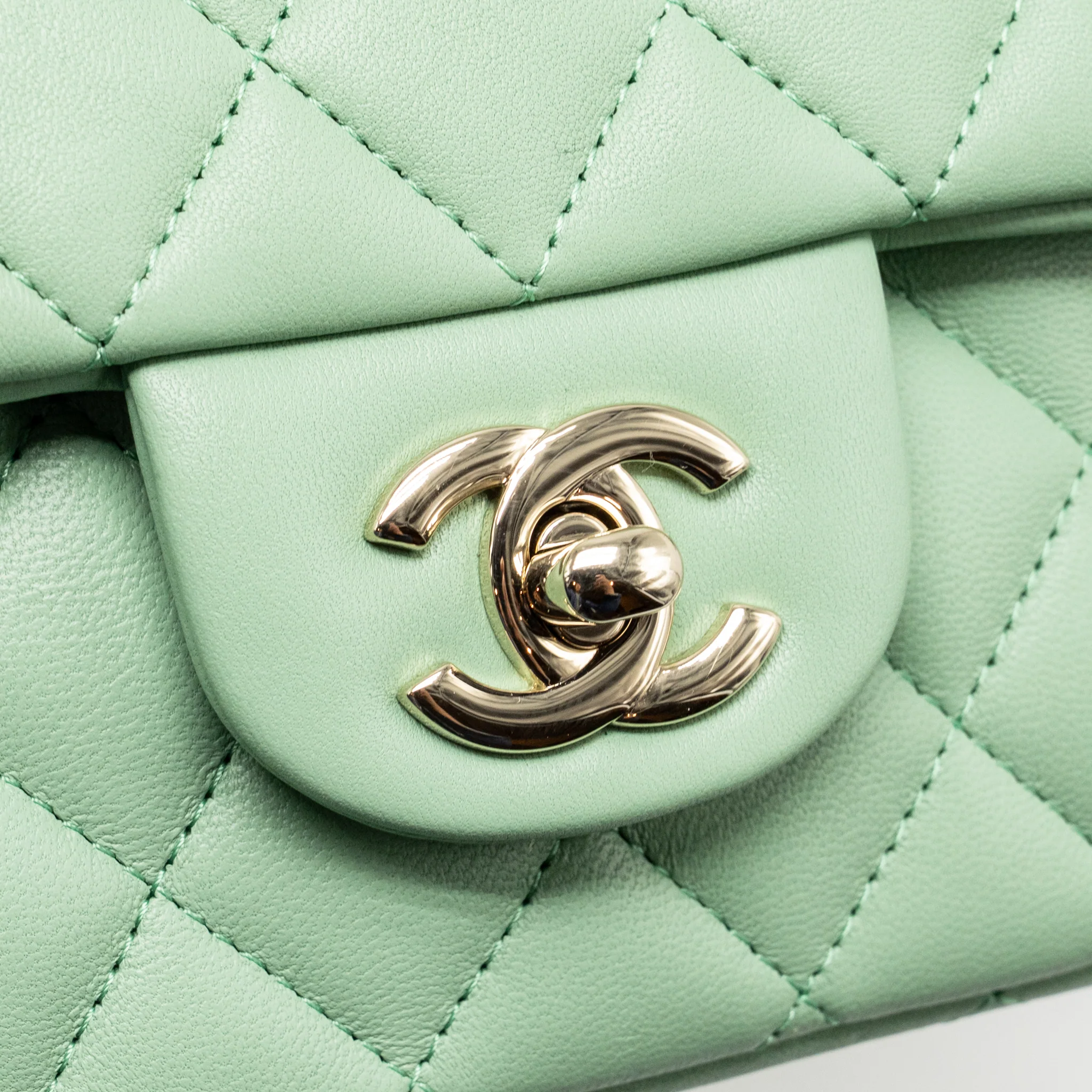 Chanel 23P Top Handle Mini Rectangular Lambskin Light Green LGHW (Microchip) - Image 13