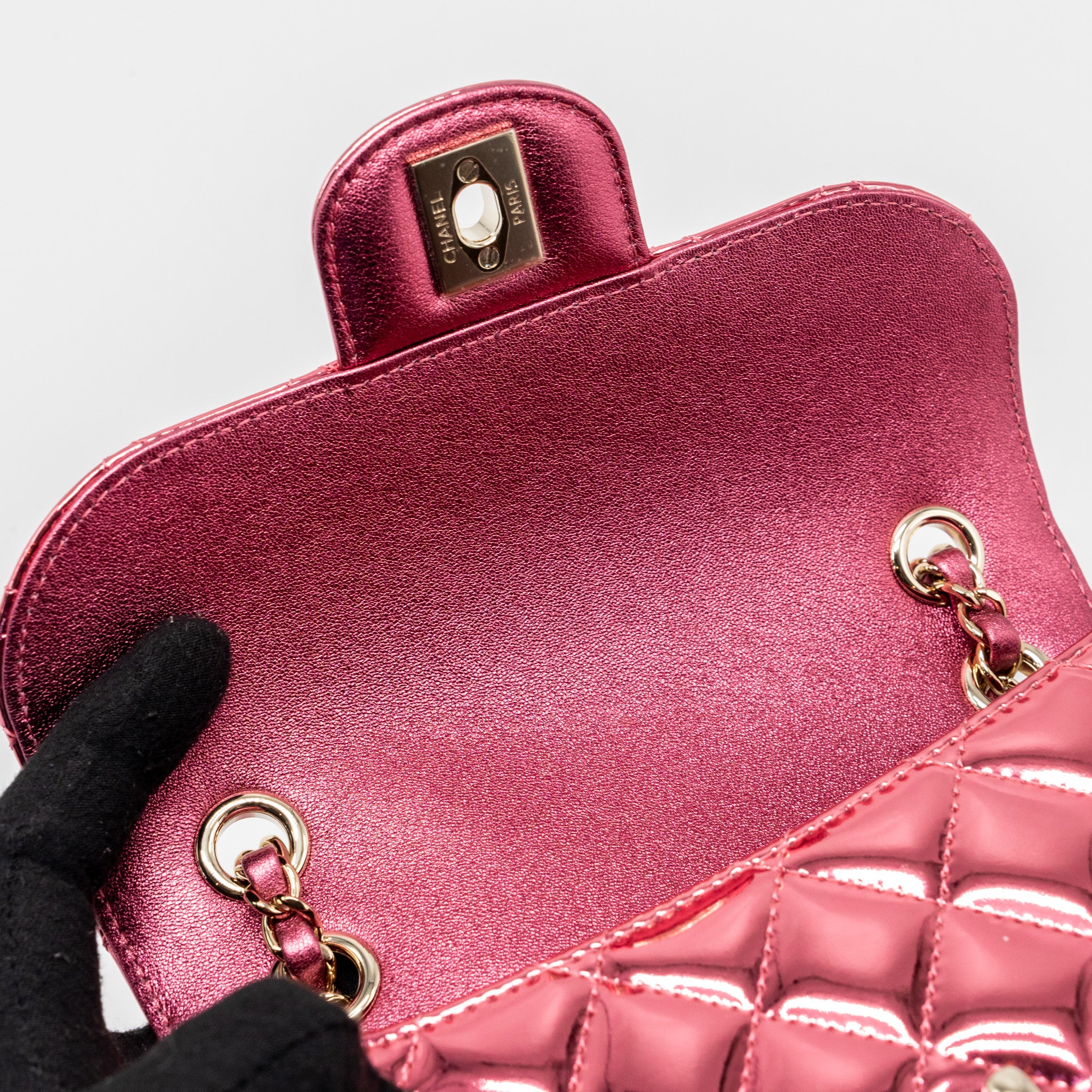 Chanel 24C Mini Flap Bag with Star Coin Purse Patent/Calfskin Metallic Pink LGHW (Microchip) - Image 12