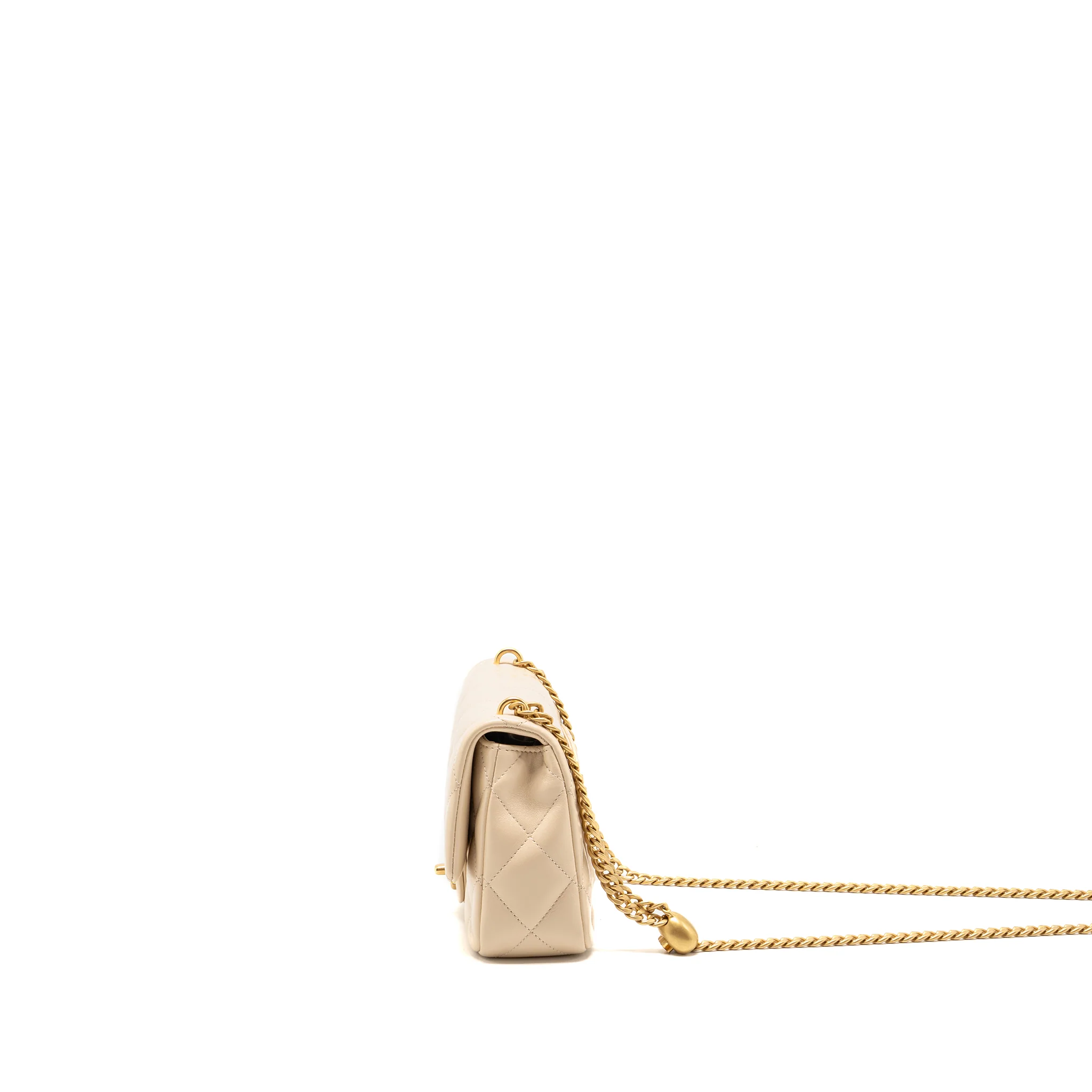Chanel 25c Coco Love Adjustable Chain Shiny Lambskin Beige GHW (microchip) - Image 4
