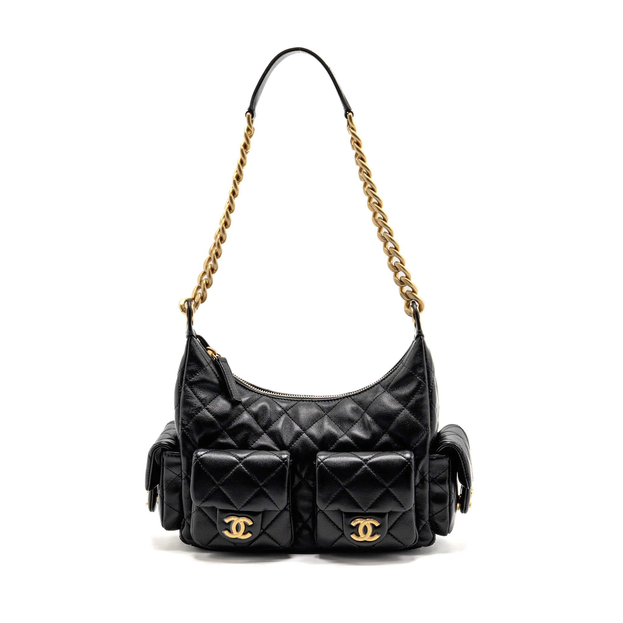 Chanel 25C small hobo bag shiny lambskin black GHW (microchip)