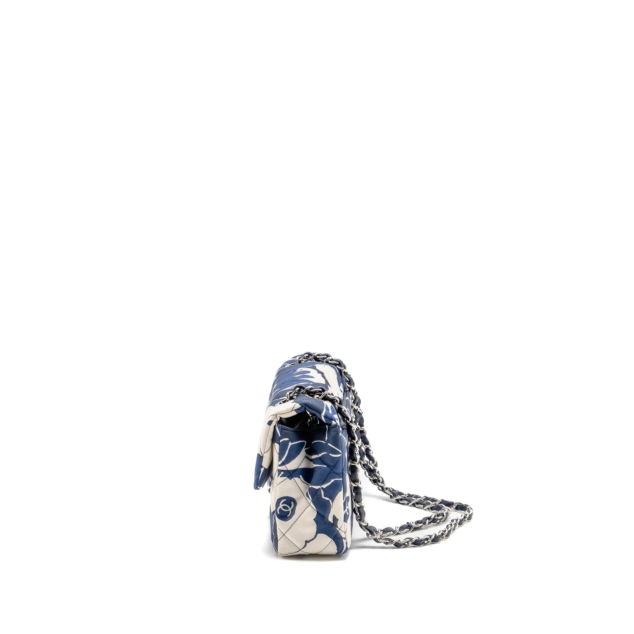 Chanel Medium Limited Edition Flora Printed Classic Flap Bag Silk Blue/WHITE SHW (Microchip) - Image 4