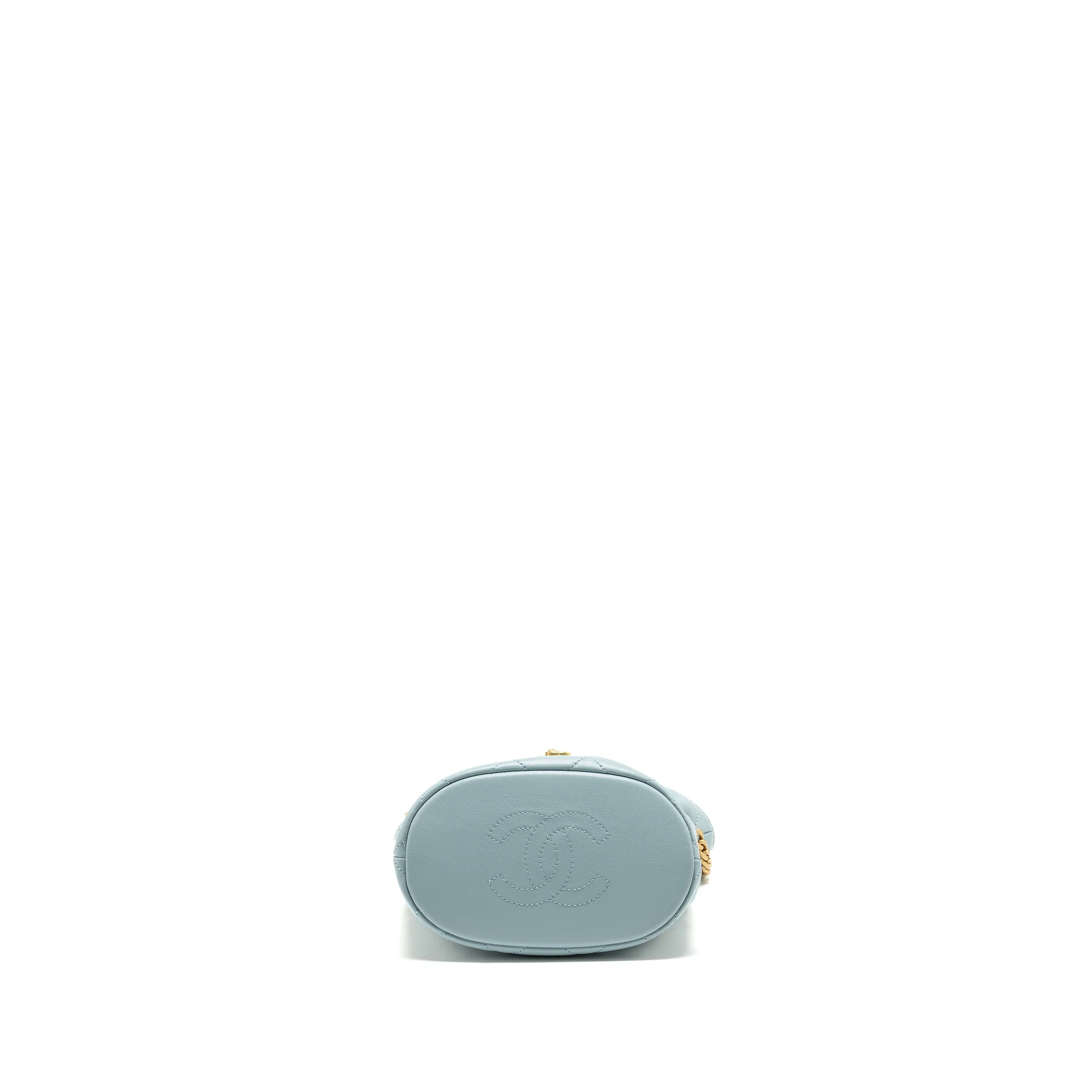 Chanel Enamel CC Bucket Bag Lambskin Light Blue GHW (Microchip) - Image 6