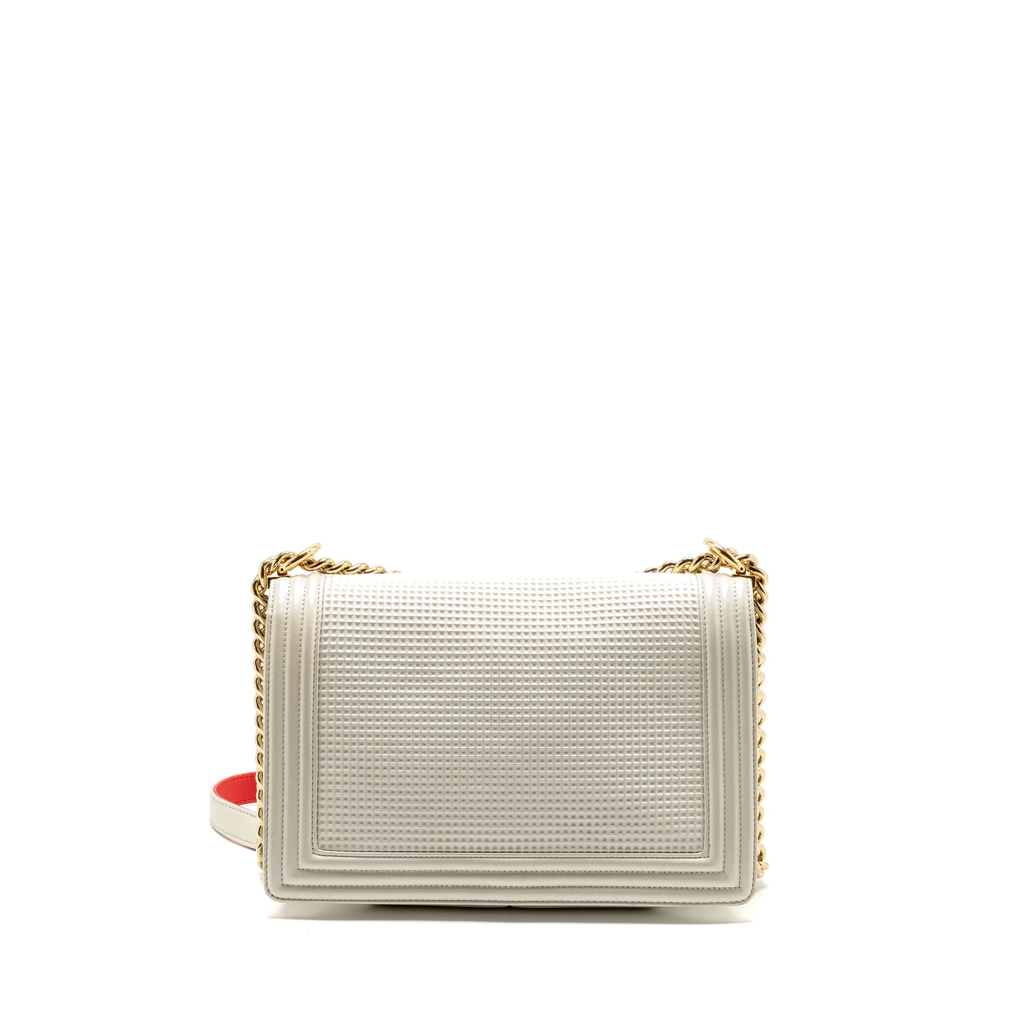 Chanel Boy Bag Metal Squared Lambskin White/Red GHW - Image 2
